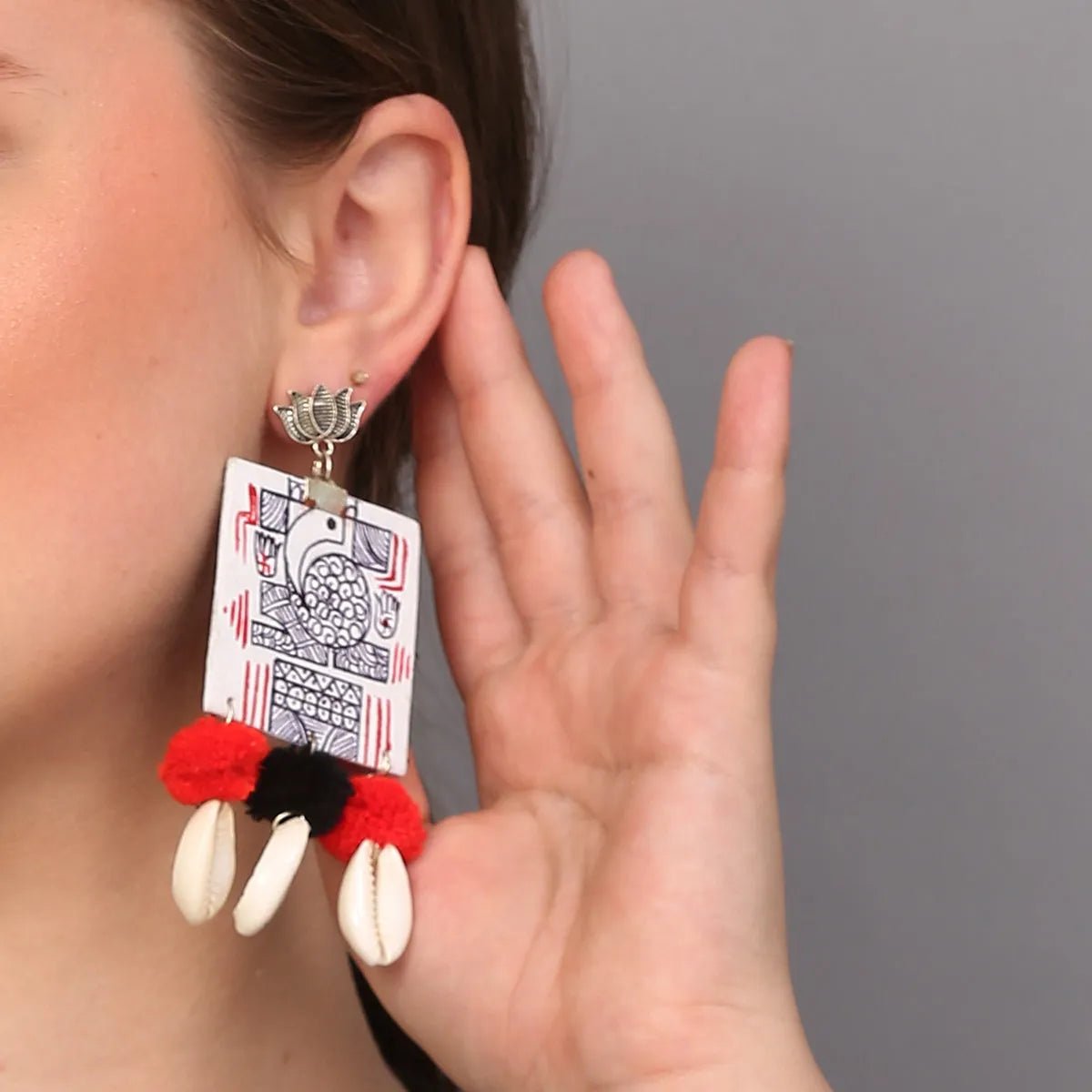 Ambikeya Mumbai Cha Ganesha Traditional White Hand Painted (Earrings) HP - ER - KHOJ.CITY