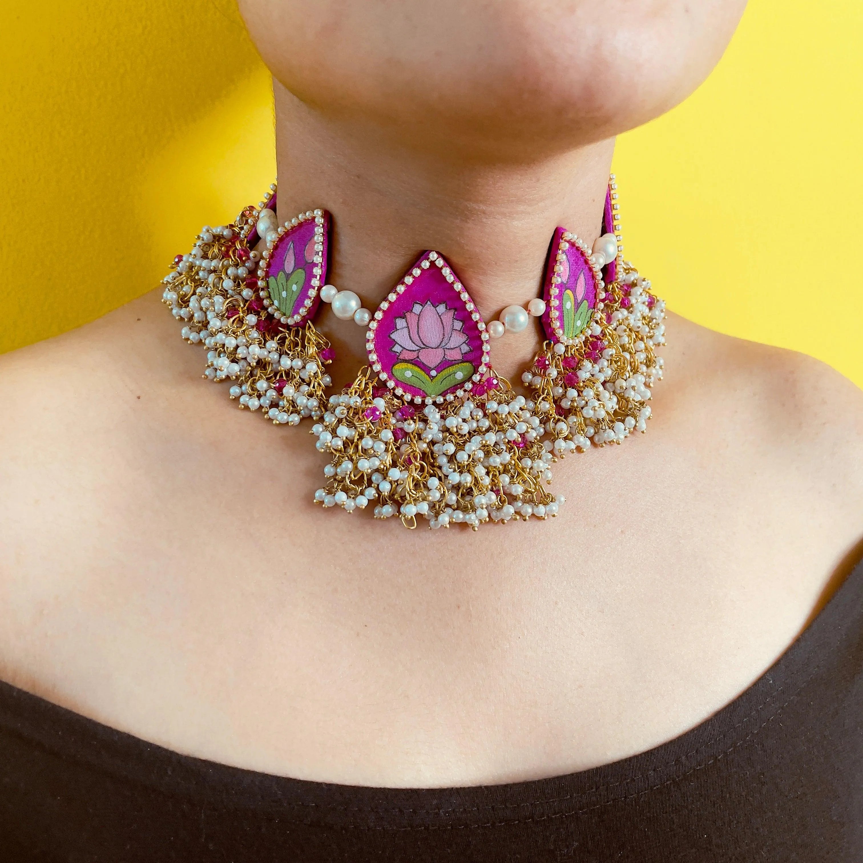 Amelia Classic Dark Pink Hand Painted (Choker) HP-NP-006 - KHOJ.CITY