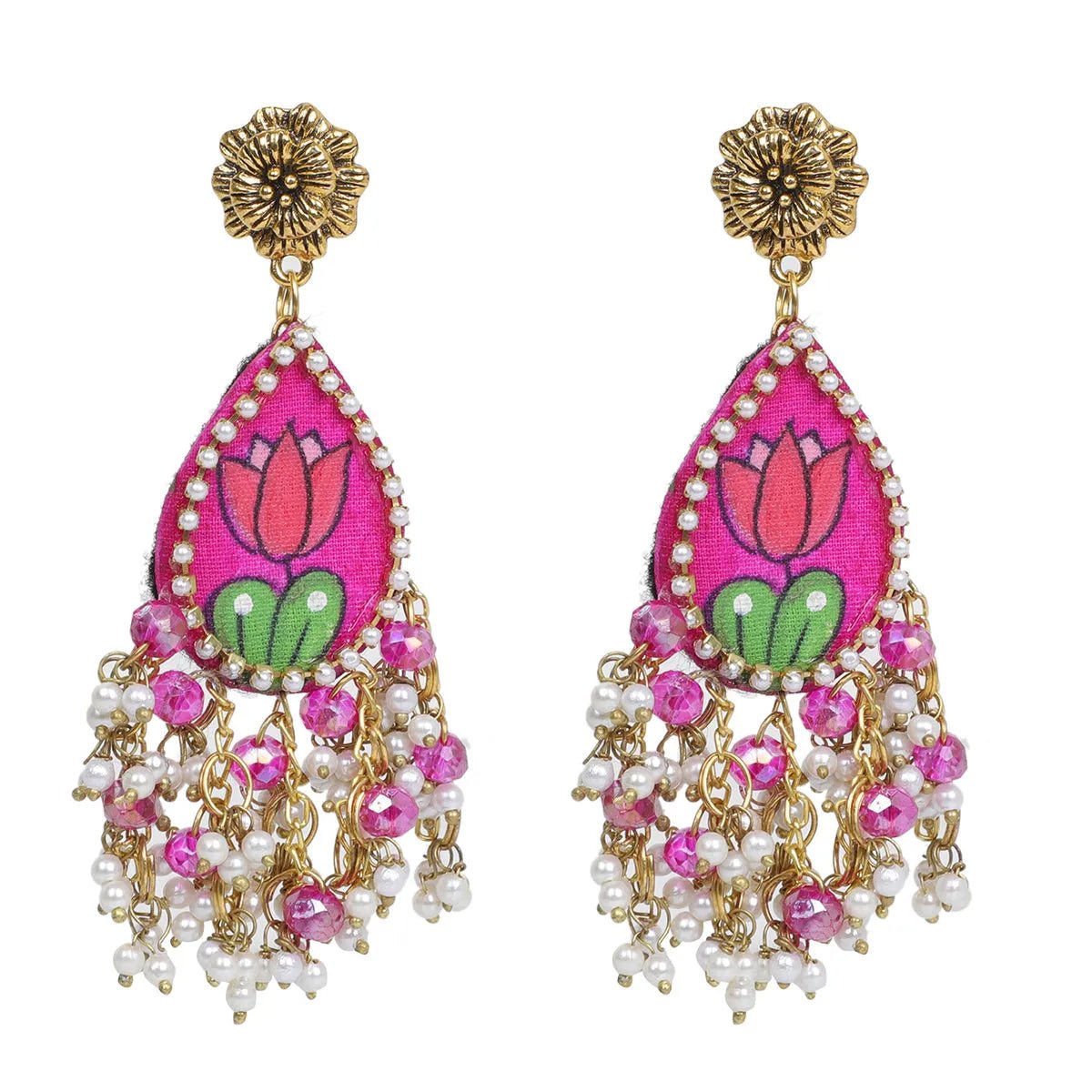 Amelia Traditional Multi Color Hand Painted (Earrings) HP - ER - KHOJ.CITY