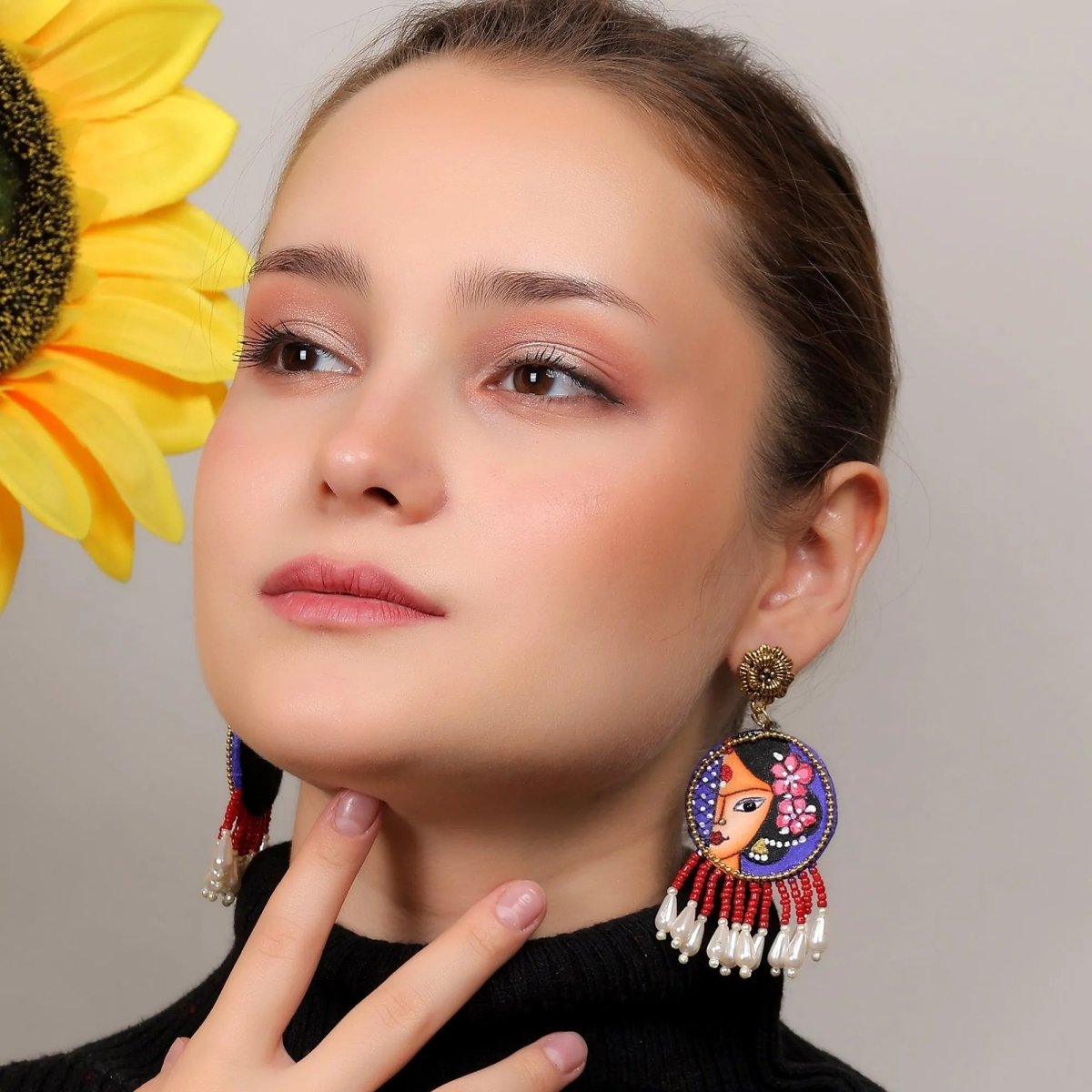 Amyah Traditional Purple Hand Painted Drop (Earrings) HP - ER - 014 - KHOJ.CITY