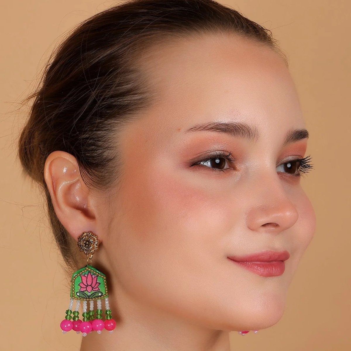 Amyra Traditional Multi Color Hand Painted Drop (Earrings) HP - ER - 015 - KHOJ.CITY