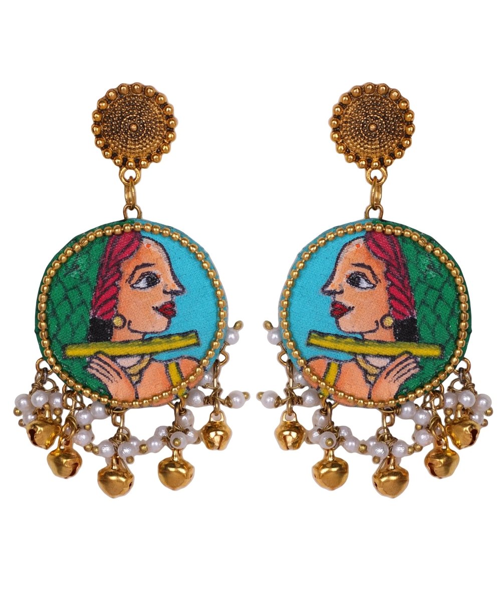 Bansy Traditional Teal Blue Hand Painted Drop (Earrings) HP - ER - 019 - KHOJ.CITY
