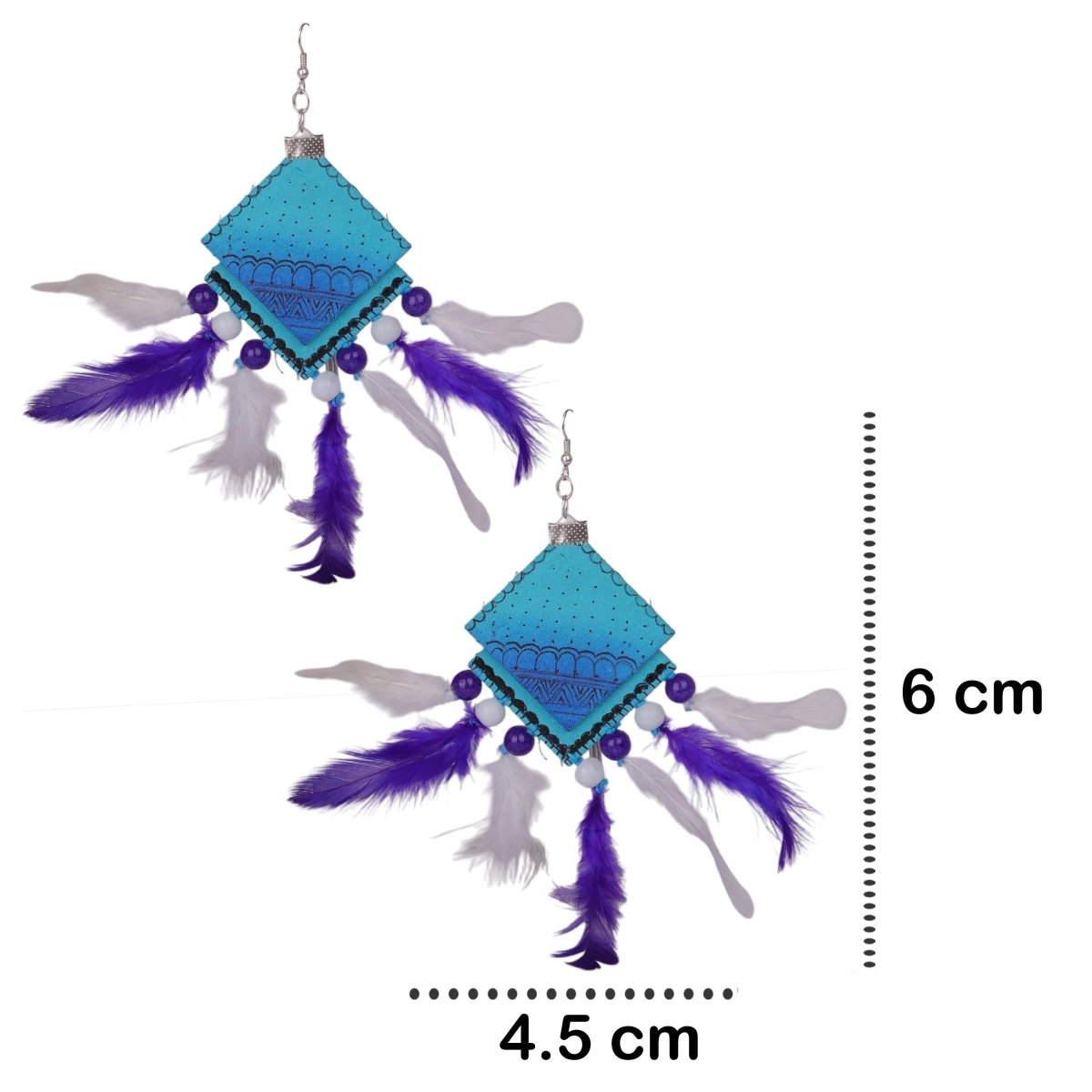 Bleu Plumage Bohemian Multi Color Hand Painted Drop (Earrings) HP - ER - 022 - KHOJ.CITY