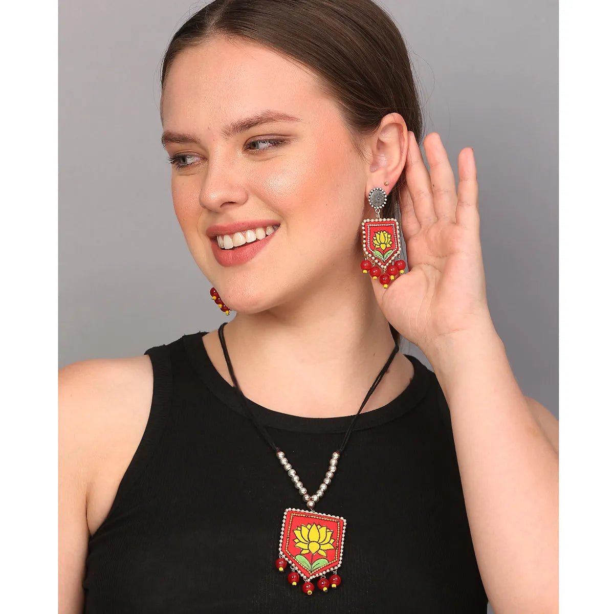Braze Bohemian Red Handmade (Necklace set ) HM - NP - KHOJ.CITY