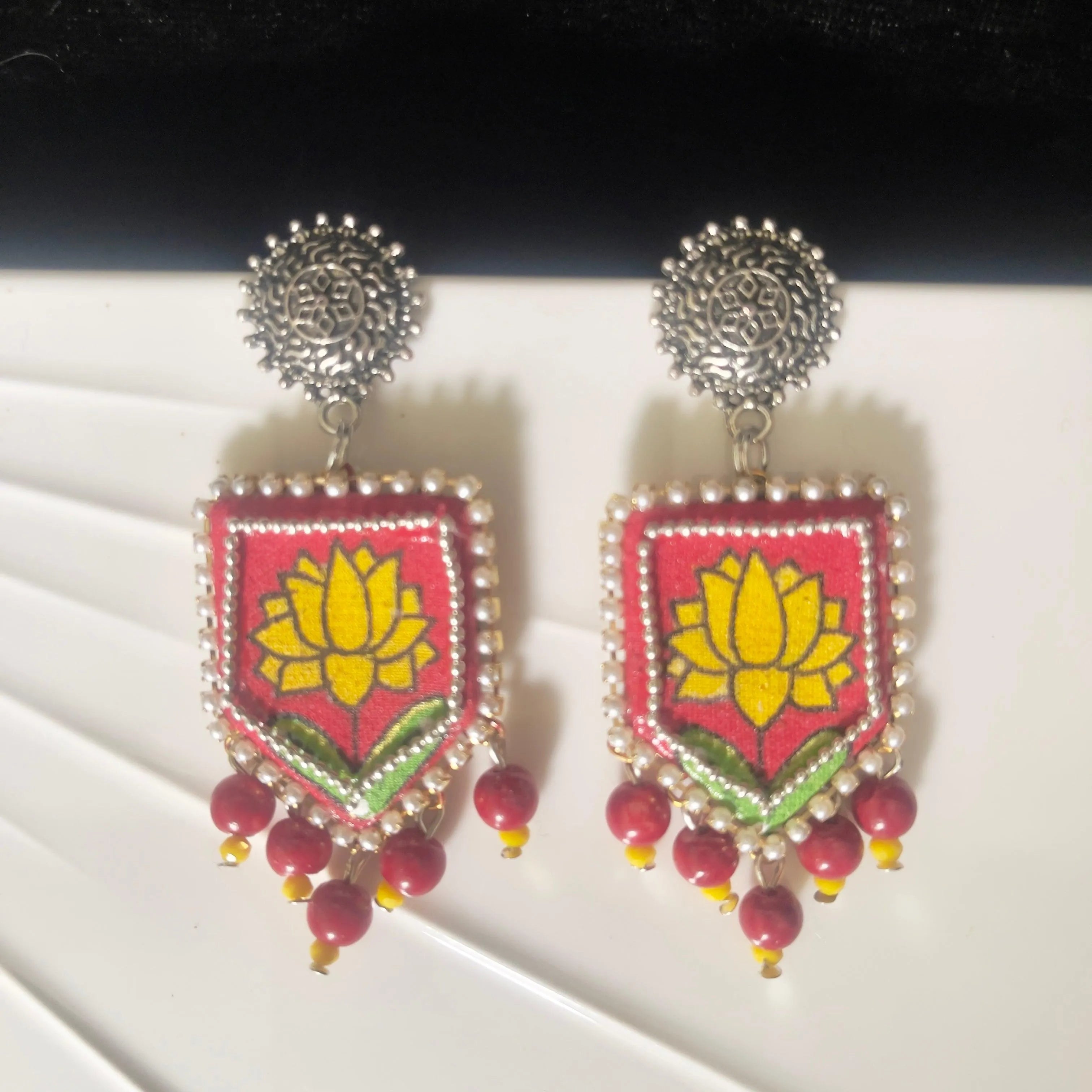 Braze Traditional Multi Color Hand Painted Drop (Earrings) HP-ER-025 - KHOJ.CITY