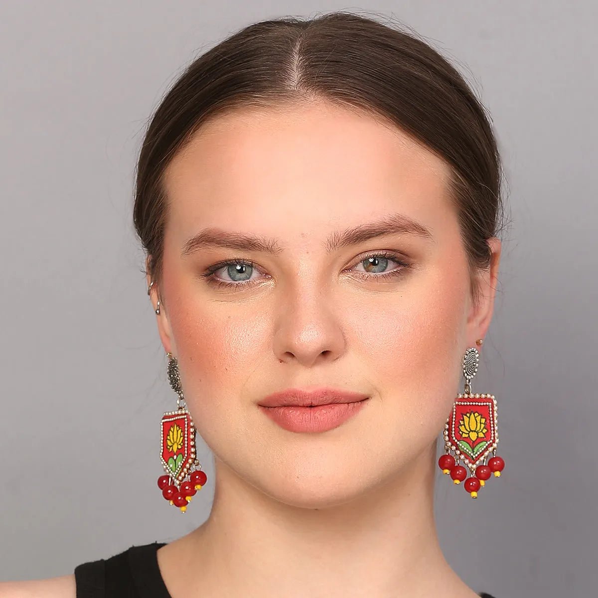 Braze Traditional Multi Color Hand Painted Drop (Earrings) HP - ER - 025 - KHOJ.CITY