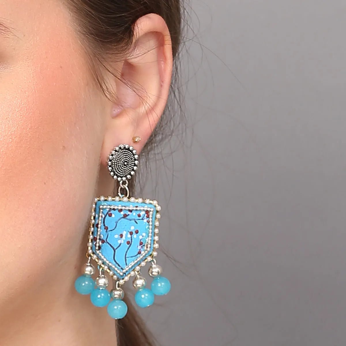 Cassia Traditional Multi Color Hand Painted Drop (Earrings) HP - ER - 037 - KHOJ.CITY