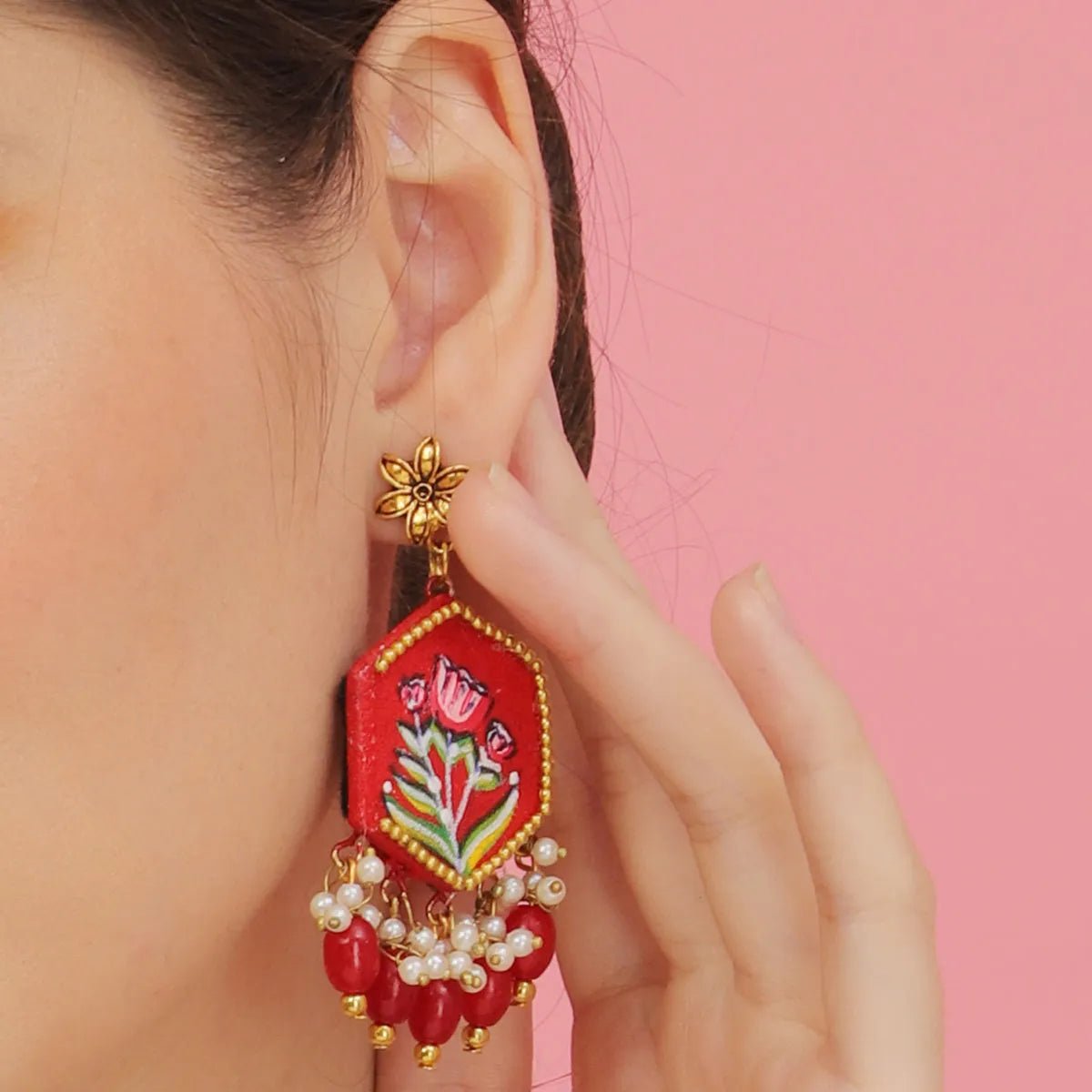 Cherry Classic Hand Painted Drop (Earrings) HP - ER - 052 - KHOJ.CITY