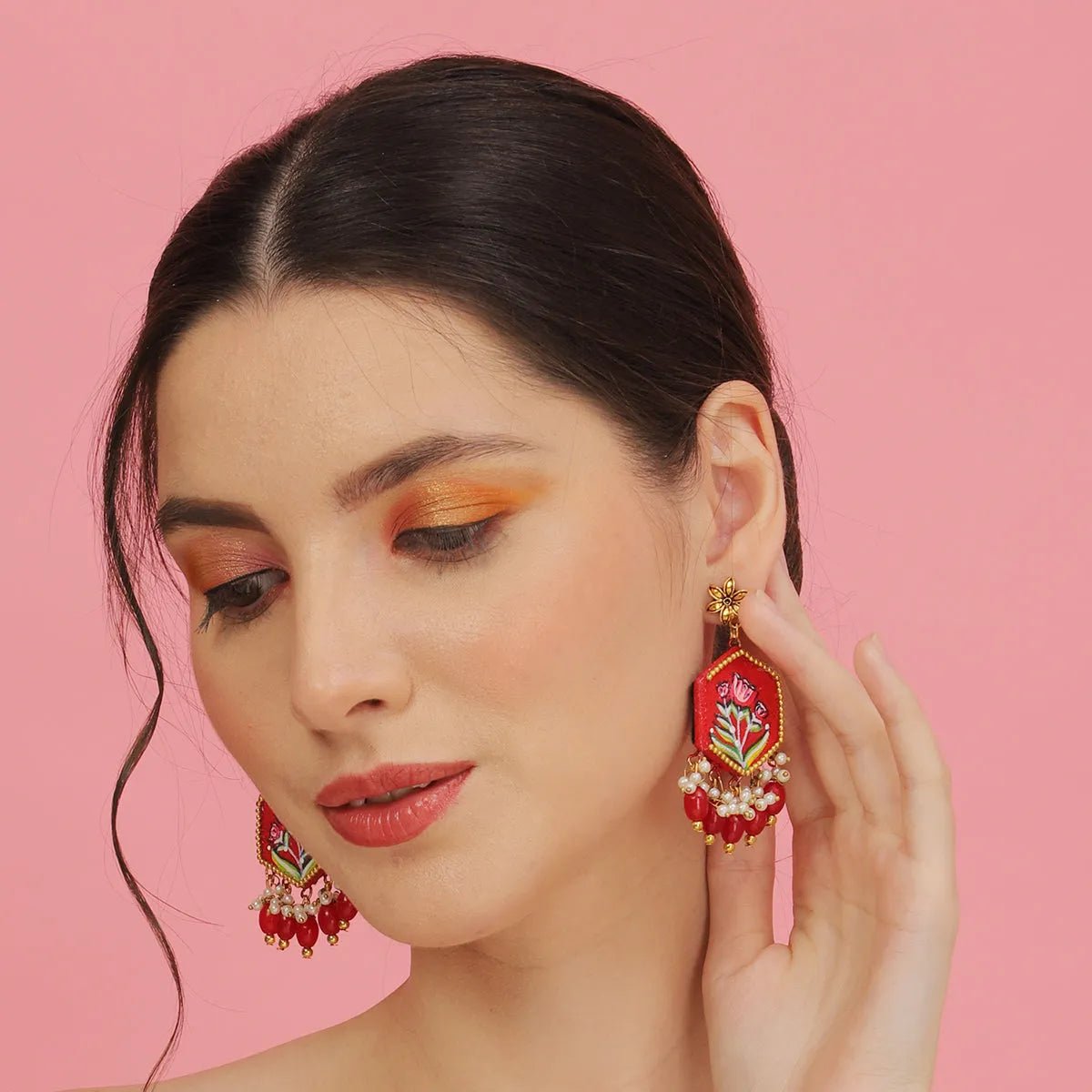 Cherry Classic Hand Painted Drop (Earrings) HP - ER - 052 - KHOJ.CITY