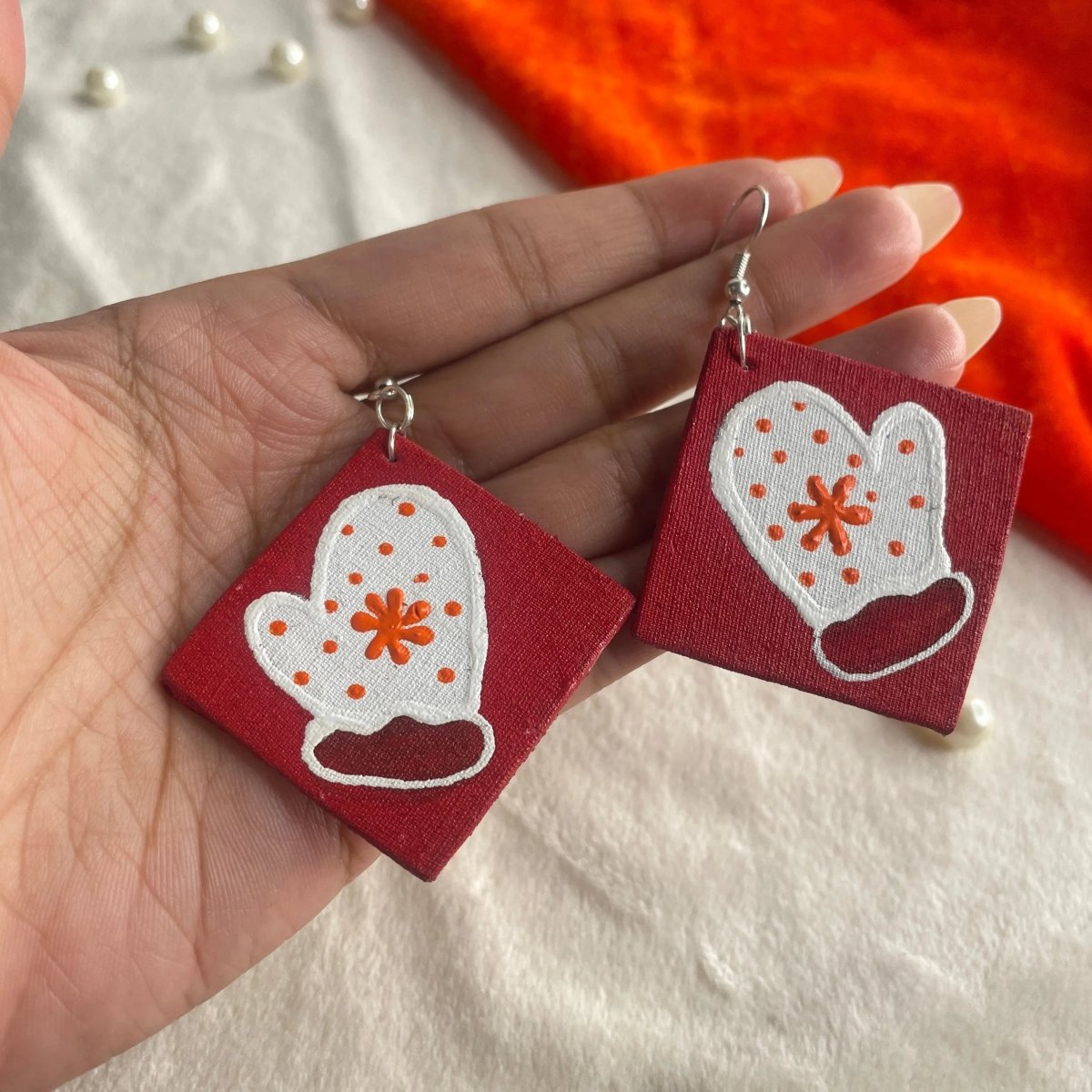 Christmas Glove Multi Color Hand Painted Drop (Earrings) HP - ER - 071 - KHOJ.CITY