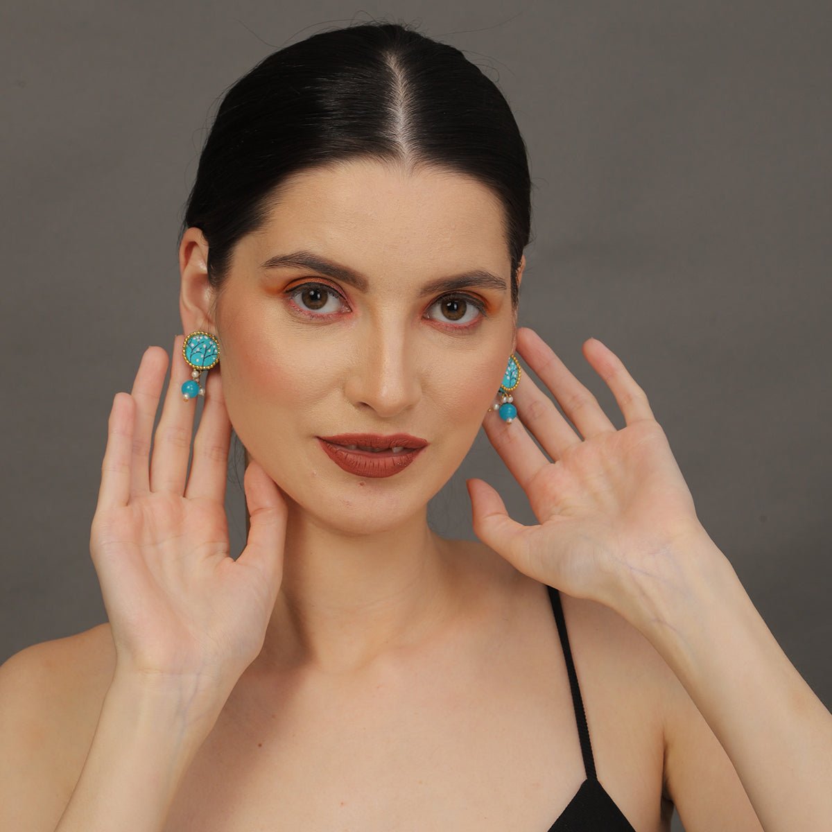 Coin Mini Classic Blue Handmade Stud (Earrings) HP - ER - KHOJ.CITY