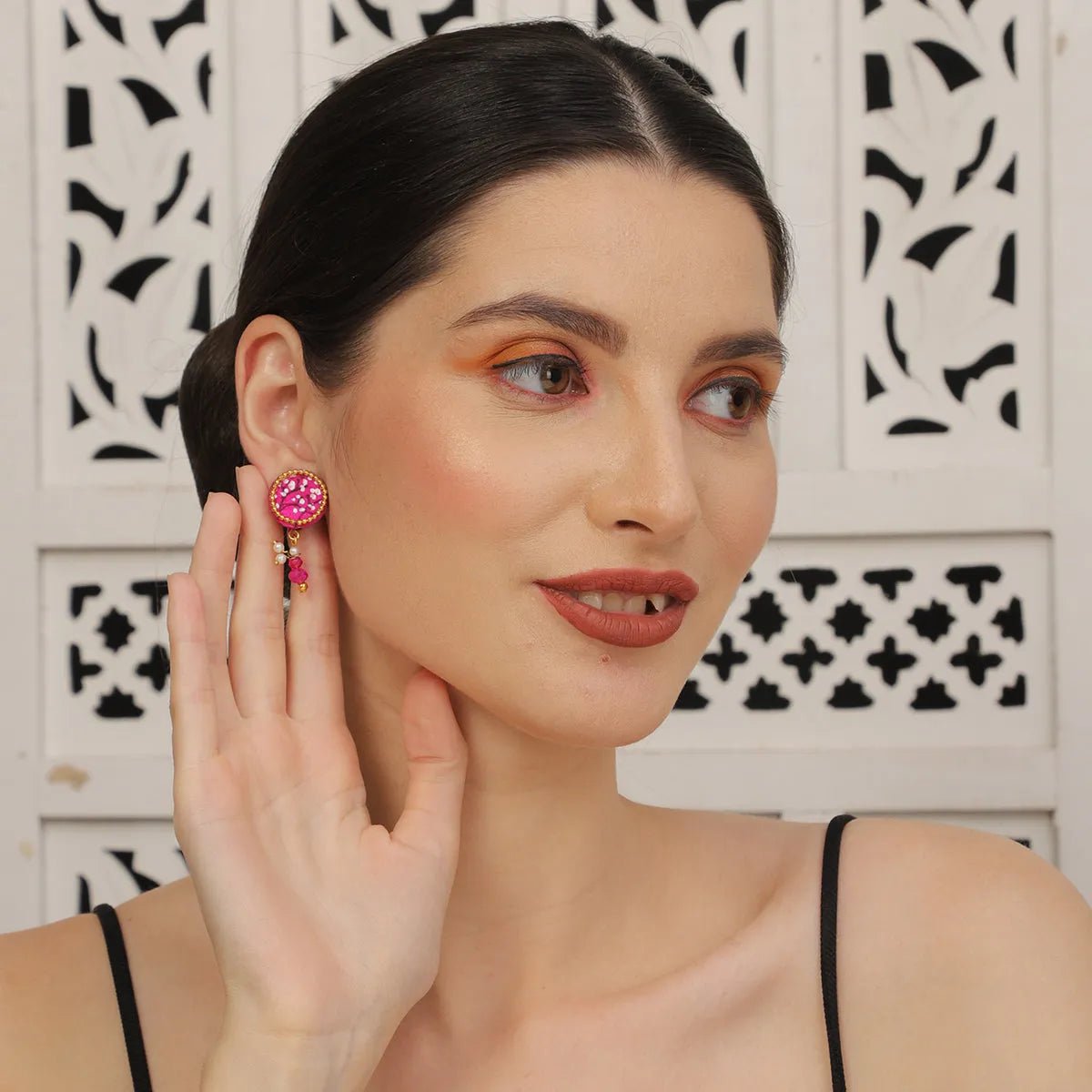 Coin Mini Classic Dark Pink Handmade Stud (Earrings) HP - ER - KHOJ.CITY