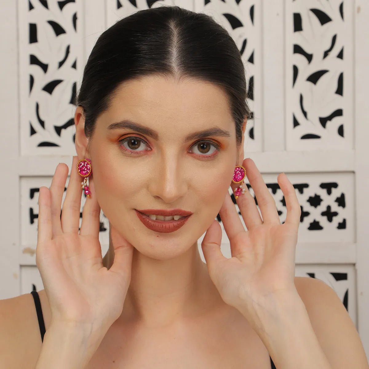 Coin Mini Classic Dark Pink Handmade Stud (Earrings) HP - ER - KHOJ.CITY