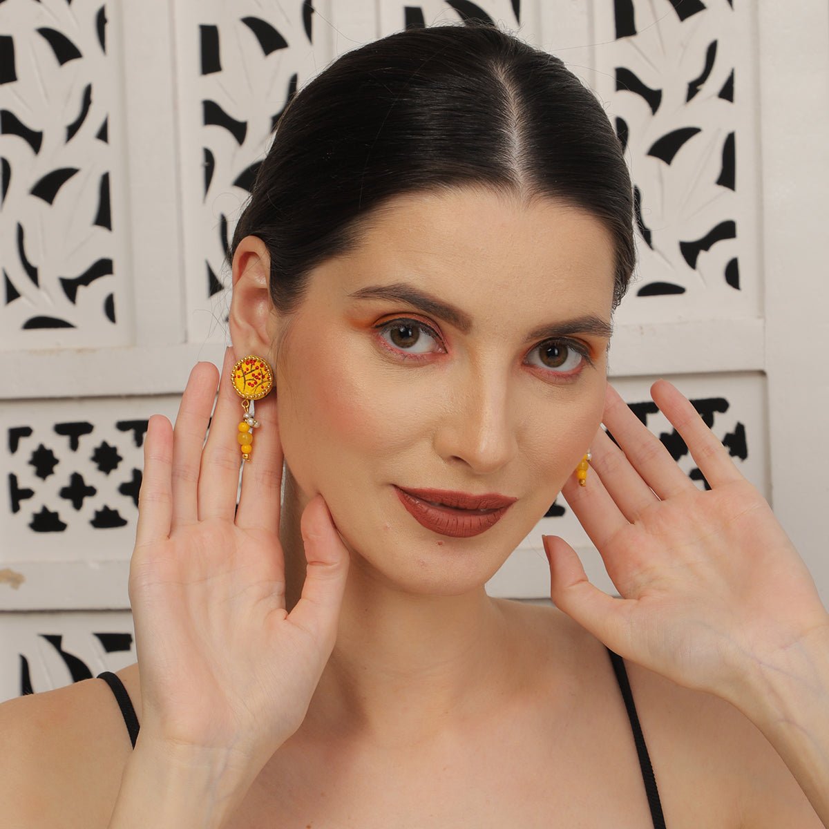 Coin Mini Classic Haldi Yellow Handmade Stud (Earrings) HP - ER - KHOJ.CITY