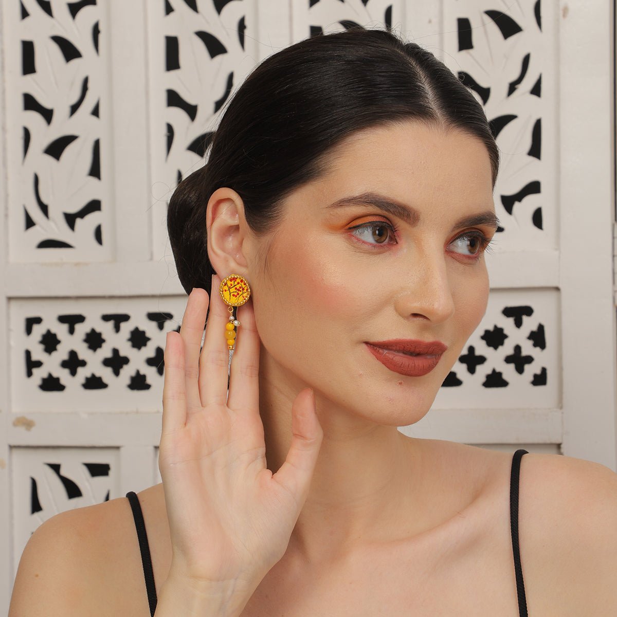 Coin Mini Classic Haldi Yellow Handmade Stud (Earrings) HP - ER - KHOJ.CITY