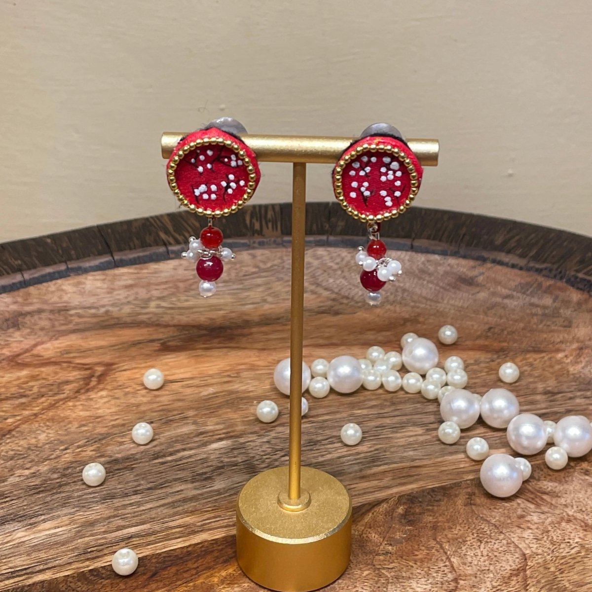 Coin Mini Classic Red Hand Painted Stud (Earrings) HP - ER - 213 - KHOJ.CITY