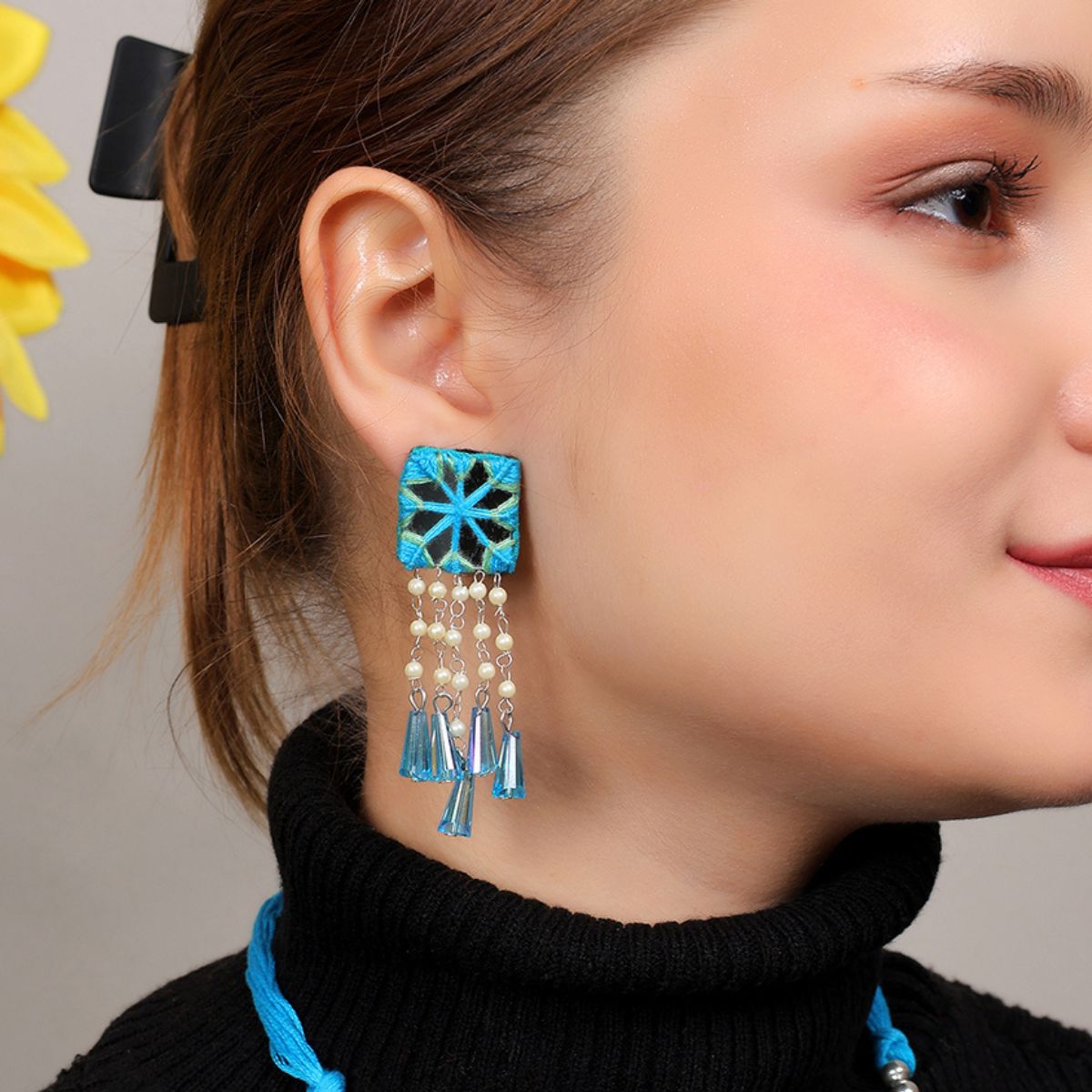 Denim Bloom Classic Multi Color Hand Painted (Earring) HP - ER - KHOJ.CITY