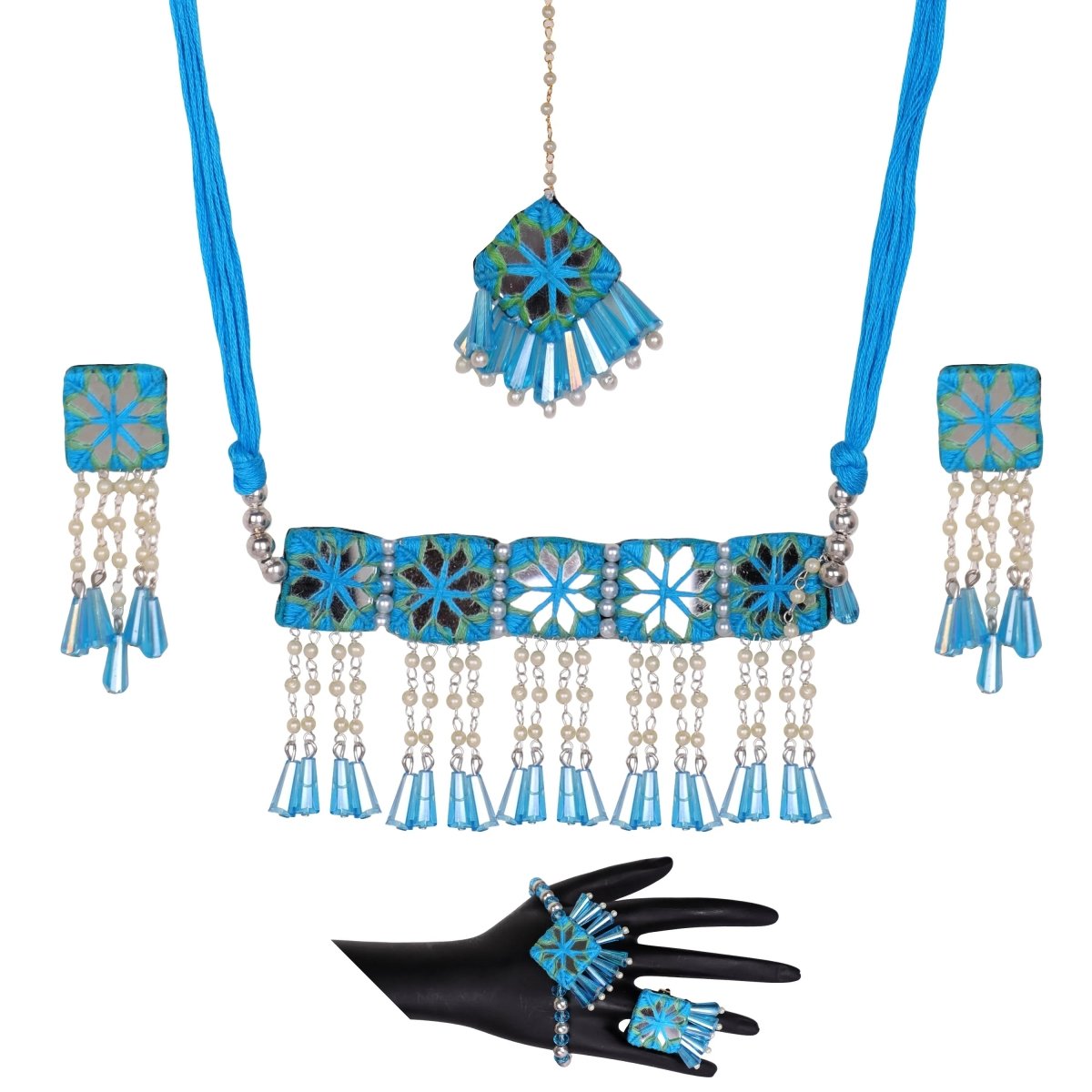 Denim Bloom Classic Multi Color Handmade Bridal Jewelry (Shaadi Set) - 006 - KHOJ.CITY