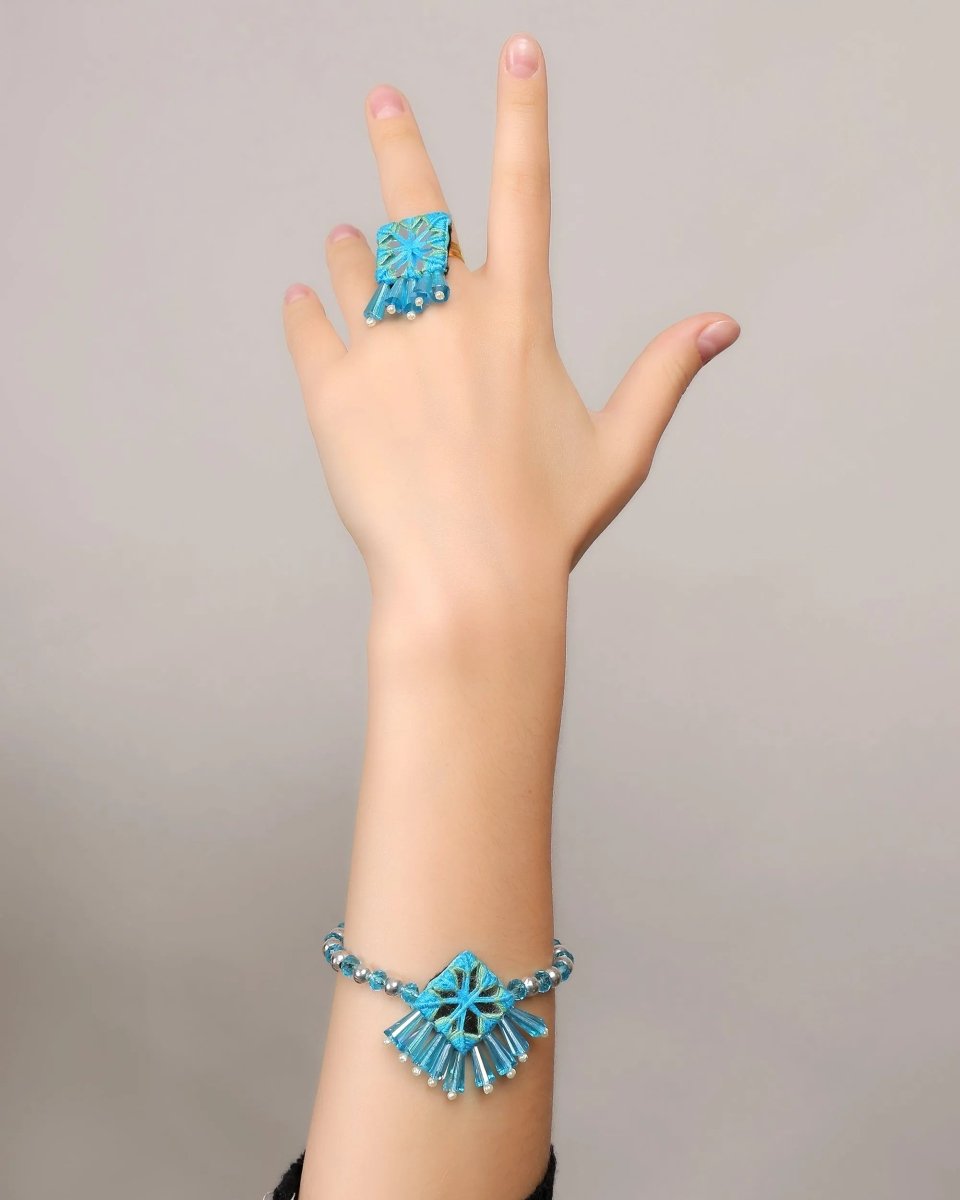 Denim Bloom Classic Multi Color Handmade Bridal Jewelry (Shaadi Set) - 006 - KHOJ.CITY