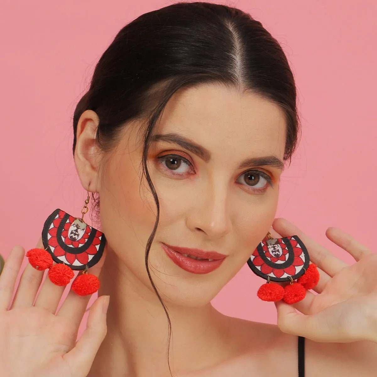 Dhaaki Red Classic Hand Painted Drop (Earrings) HP - ER - 049 - KHOJ.CITY