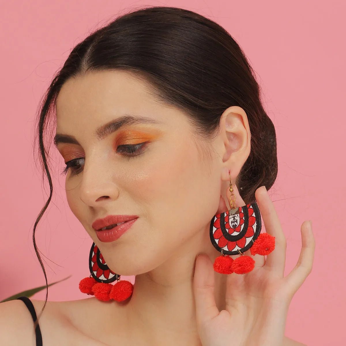 Dhaaki Red Classic Hand Painted Drop (Earrings) HP - ER - 049 - KHOJ.CITY