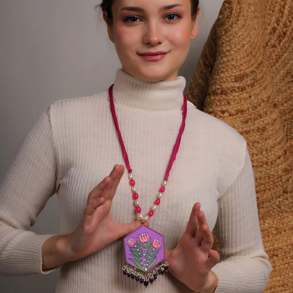 Dianthus Classic Multi Color Hand Painted (Necklace) HP - NP - 034 - KHOJ.CITY