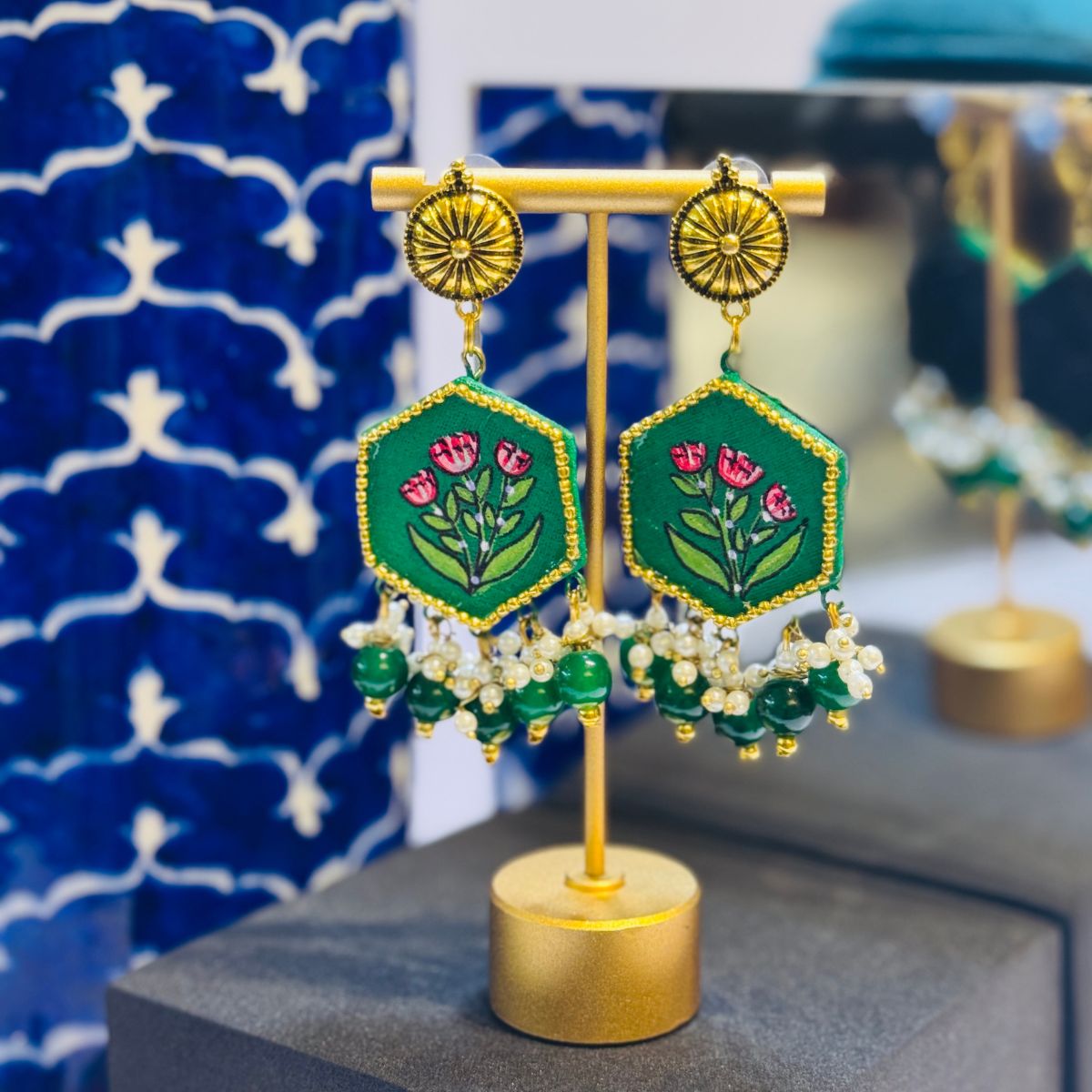 Dianthus Green Handmade Drop (Earrings) HP - ER - KHOJ.CITY