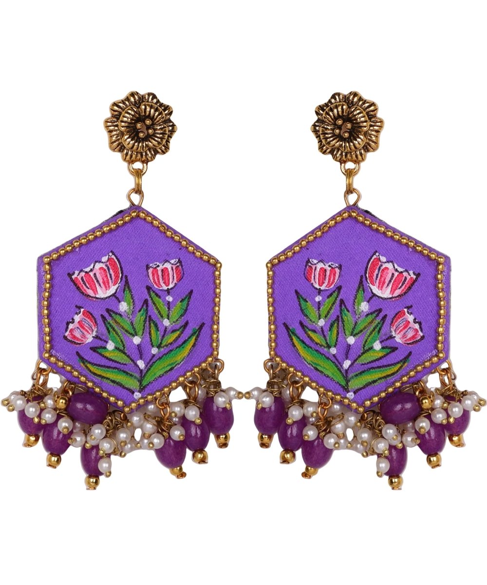 Dianthus Purple Hand Painted Drop (Earrings) HP - ER - 051 - KHOJ.CITY