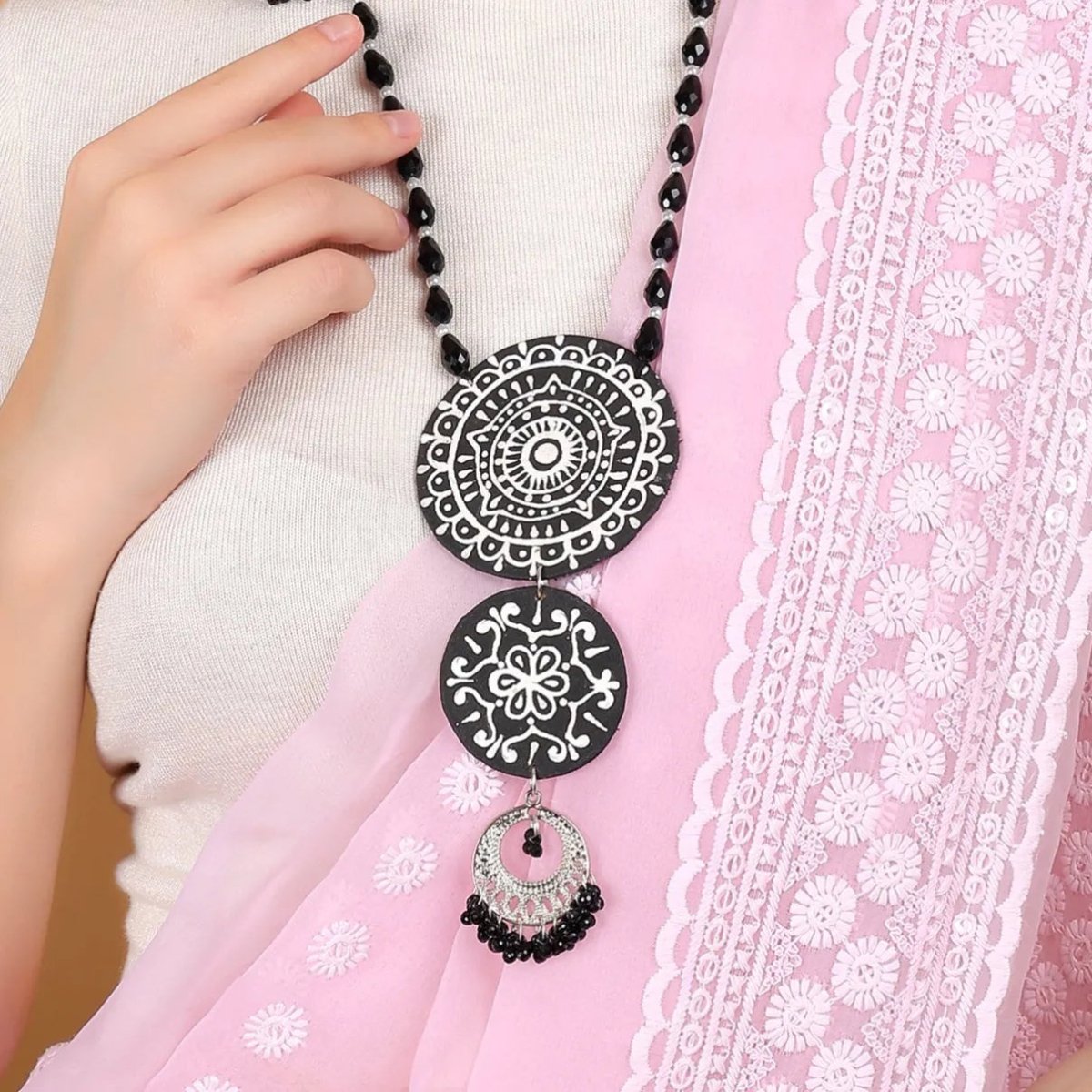 Dijul Black Hand Painted Drop (Necklace) HP - NP - 184 - KHOJ.CITY