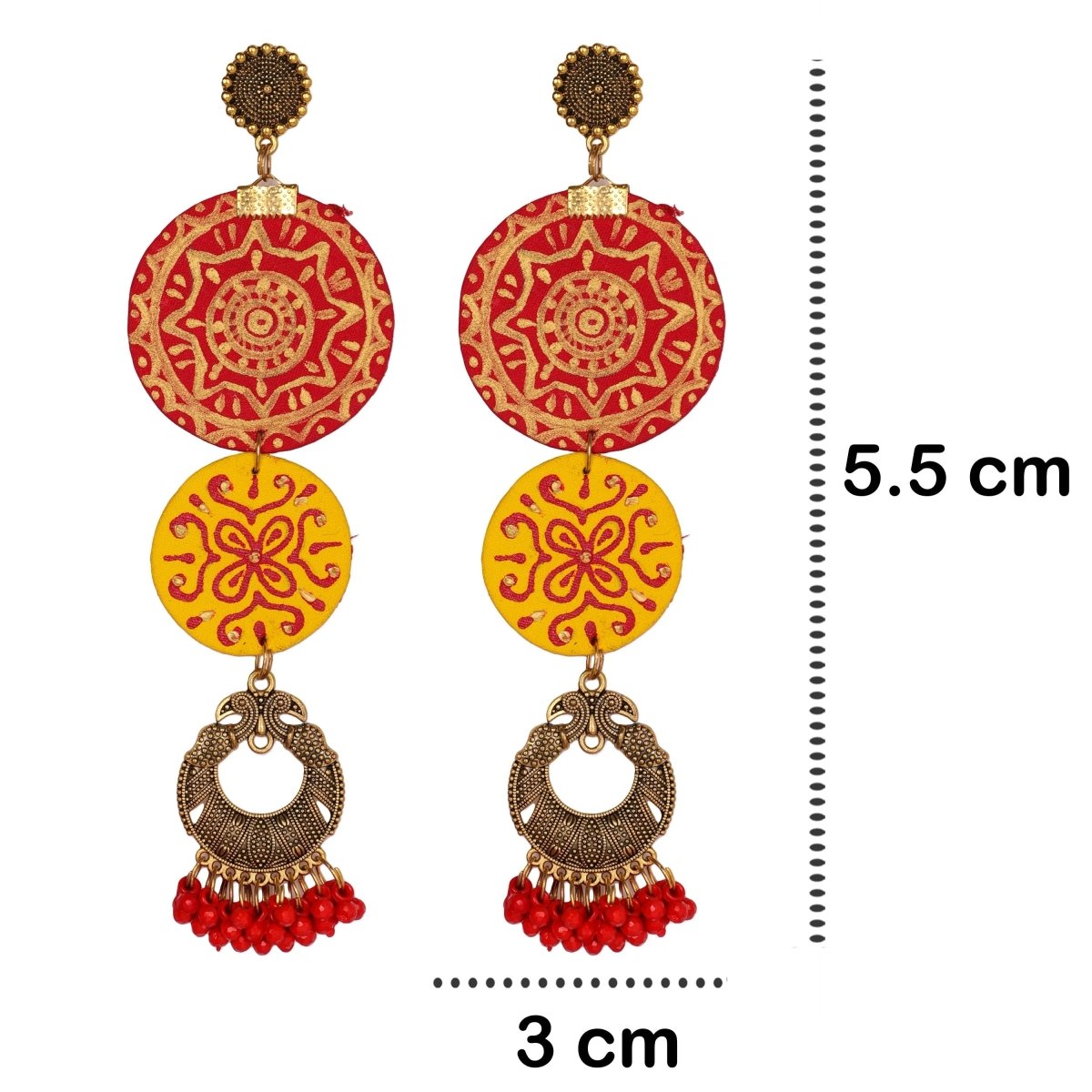 Dijul Red Hand Painted Drop (Earrings) HP - ER - 055 - KHOJ.CITY