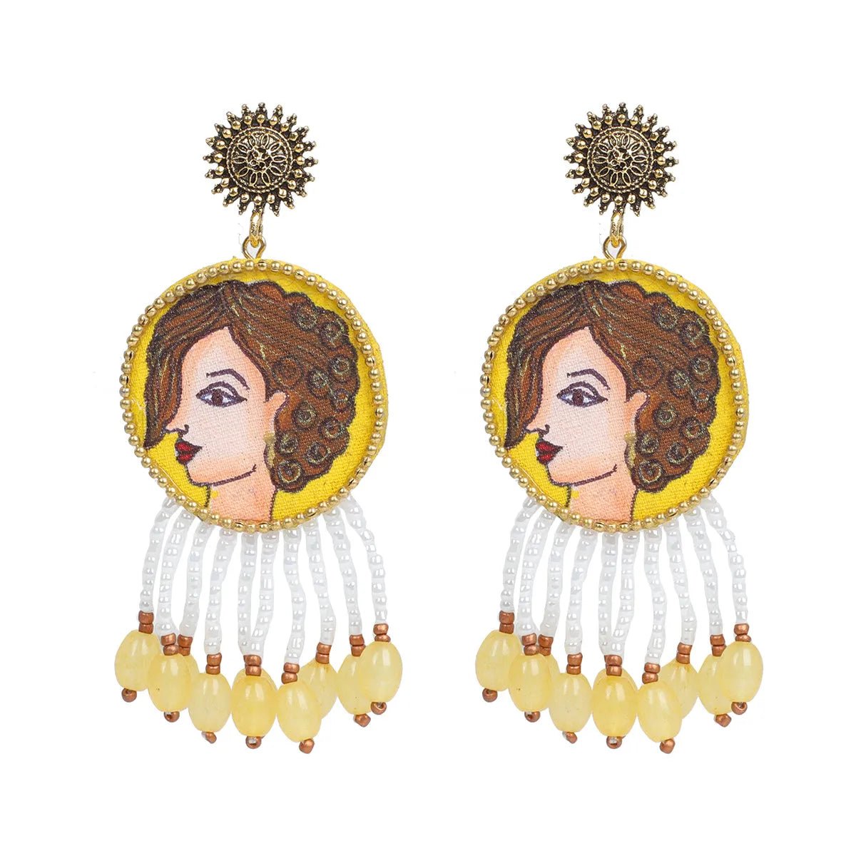 Doll Traditional Haldi Yellow Hand Painted Drop (Earrings) HP - ER - 212 - KHOJ.CITY