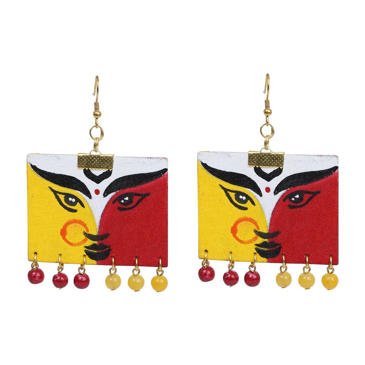 Durga Ma Traditional Multi Color Hand Painted Drop (Earrings) HP - ER - 056 - KHOJ.CITY