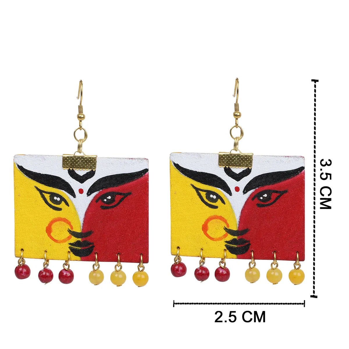 Durga Ma Traditional Multi Color Hand Painted Drop (Earrings) HP - ER - 056 - KHOJ.CITY