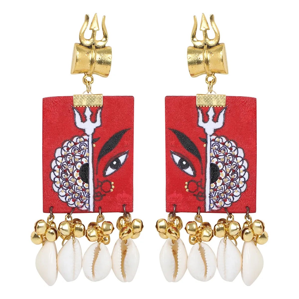 Durga Mandala Traditional Multi Color Hand Painted Drop (Earrings) HP - ER - 057 - KHOJ.CITY