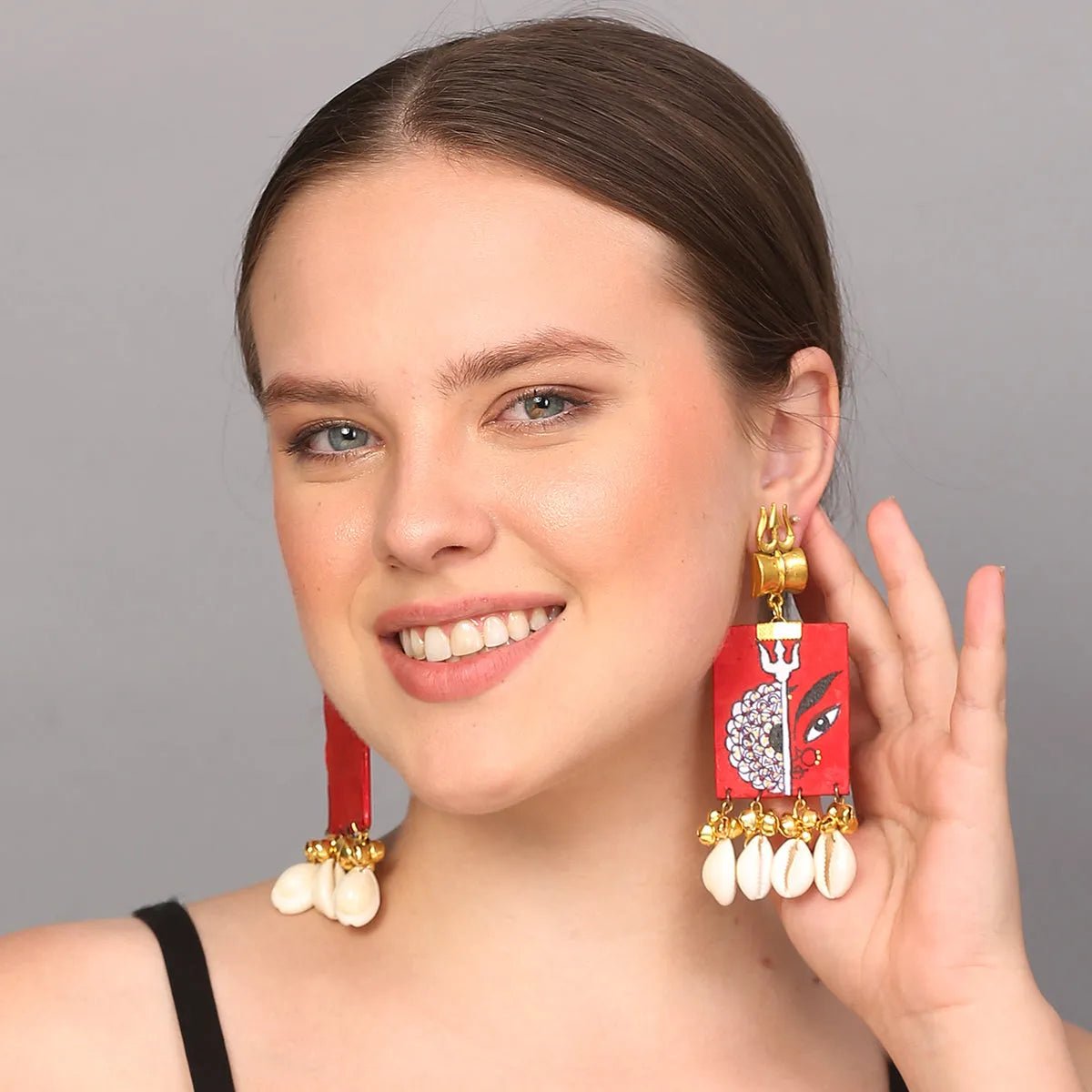 Durga Mandala Traditional Multi Color Hand Painted Drop (Earrings) HP - ER - 057 - KHOJ.CITY