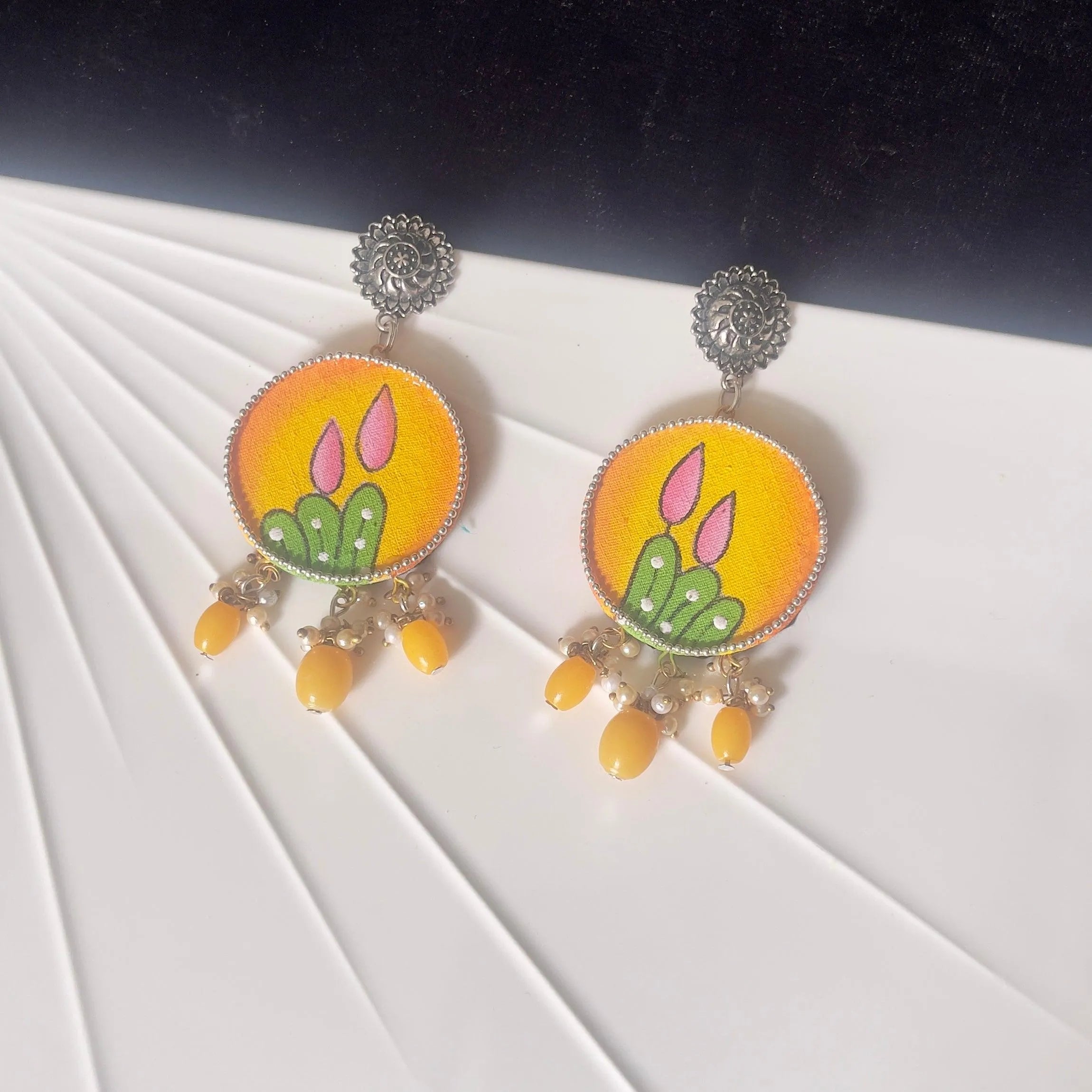 Dusk Traditional Multi Color Hand Painted Drop (Earrings) HP-ER-058 - KHOJ.CITY
