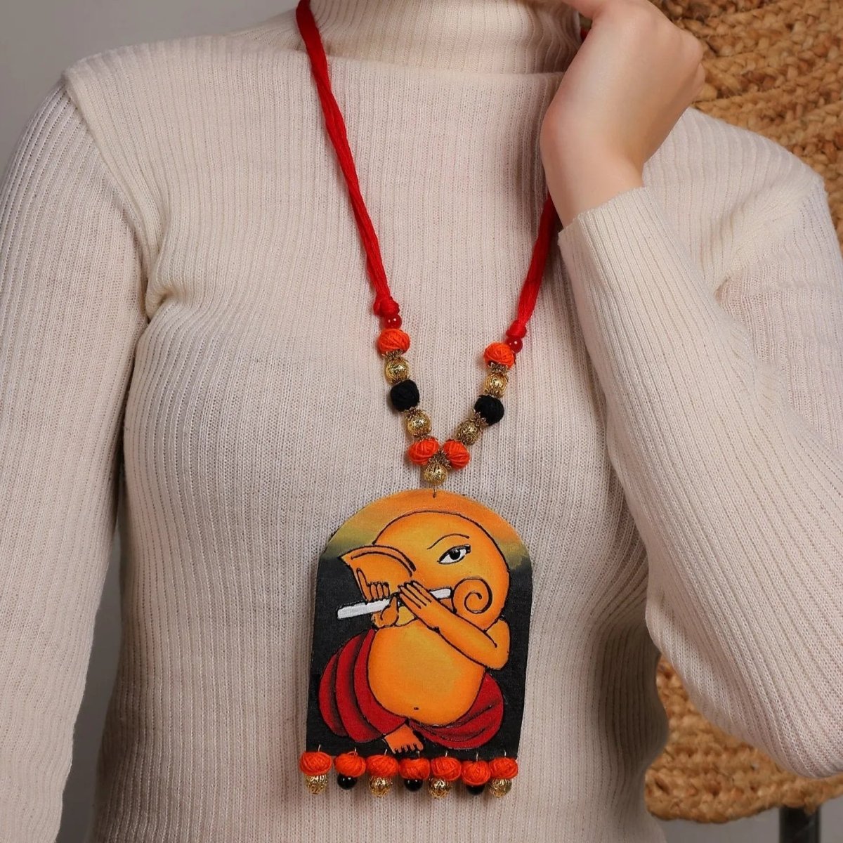 Ganapati Mumbai Cha Ganesha Traditional Multi Color Hand Painted (Necklace) HP - NP - 144 - KHOJ.CITY