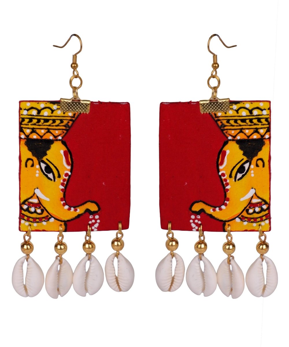 Ganarajya Mumbai Cha Ganesha Traditional Multi Color Hand Painted Drop (Earrings) HP - ER - 138 - KHOJ.CITY