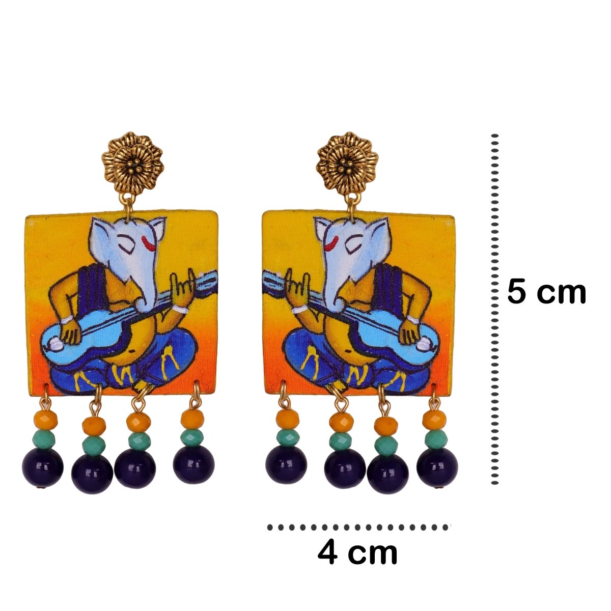 Geet Mumbai Cha Ganesha Traditional Multi Color Hand Painted Drop (Earrings) HP - ER - 141 - KHOJ.CITY