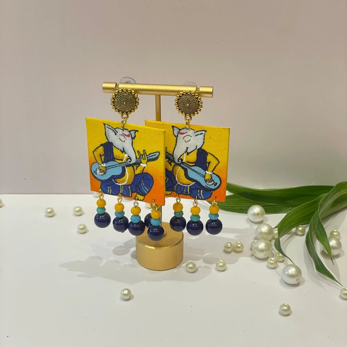 Geet Mumbai Cha Ganesha Traditional Multi Color Hand Painted Drop (Earrings) HP - ER - 141 - KHOJ.CITY