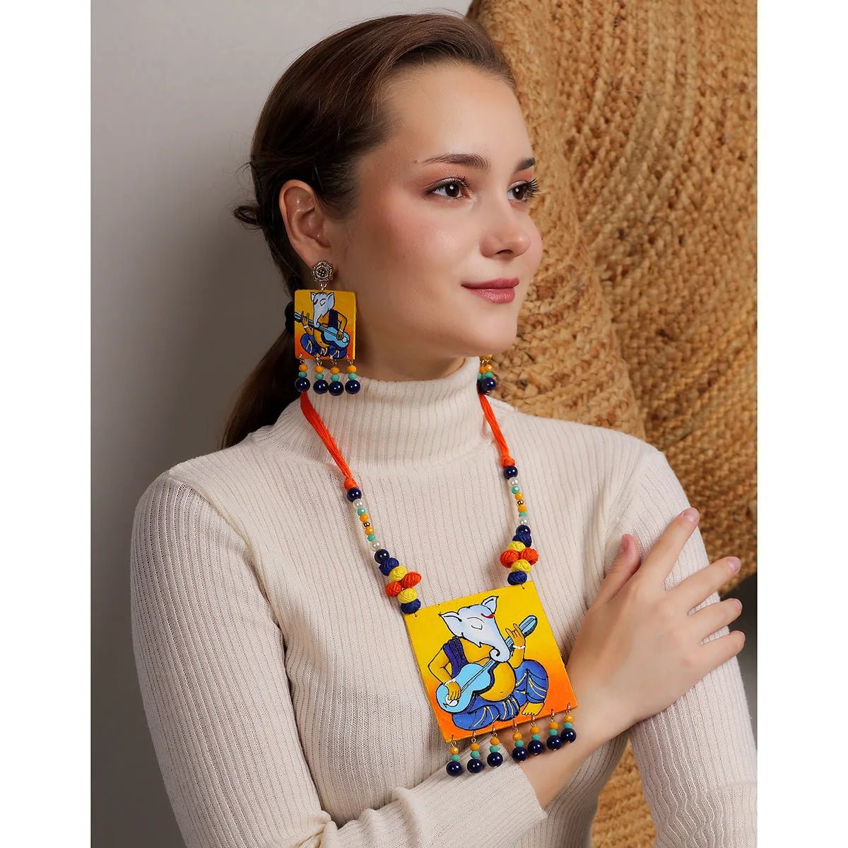 Geet Mumbai Cha Ganesha Traditional Multi Color Hand Painted (Necklace Set) HP - NP - 186 - KHOJ.CITY