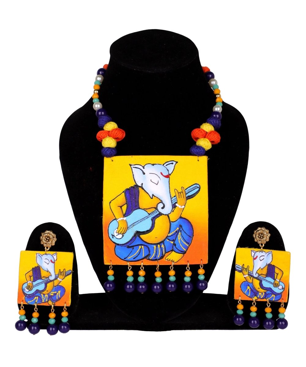 Geet Mumbai Cha Ganesha Traditional Multi Color Hand Painted (Necklace Set) HP - NP - 186 - KHOJ.CITY
