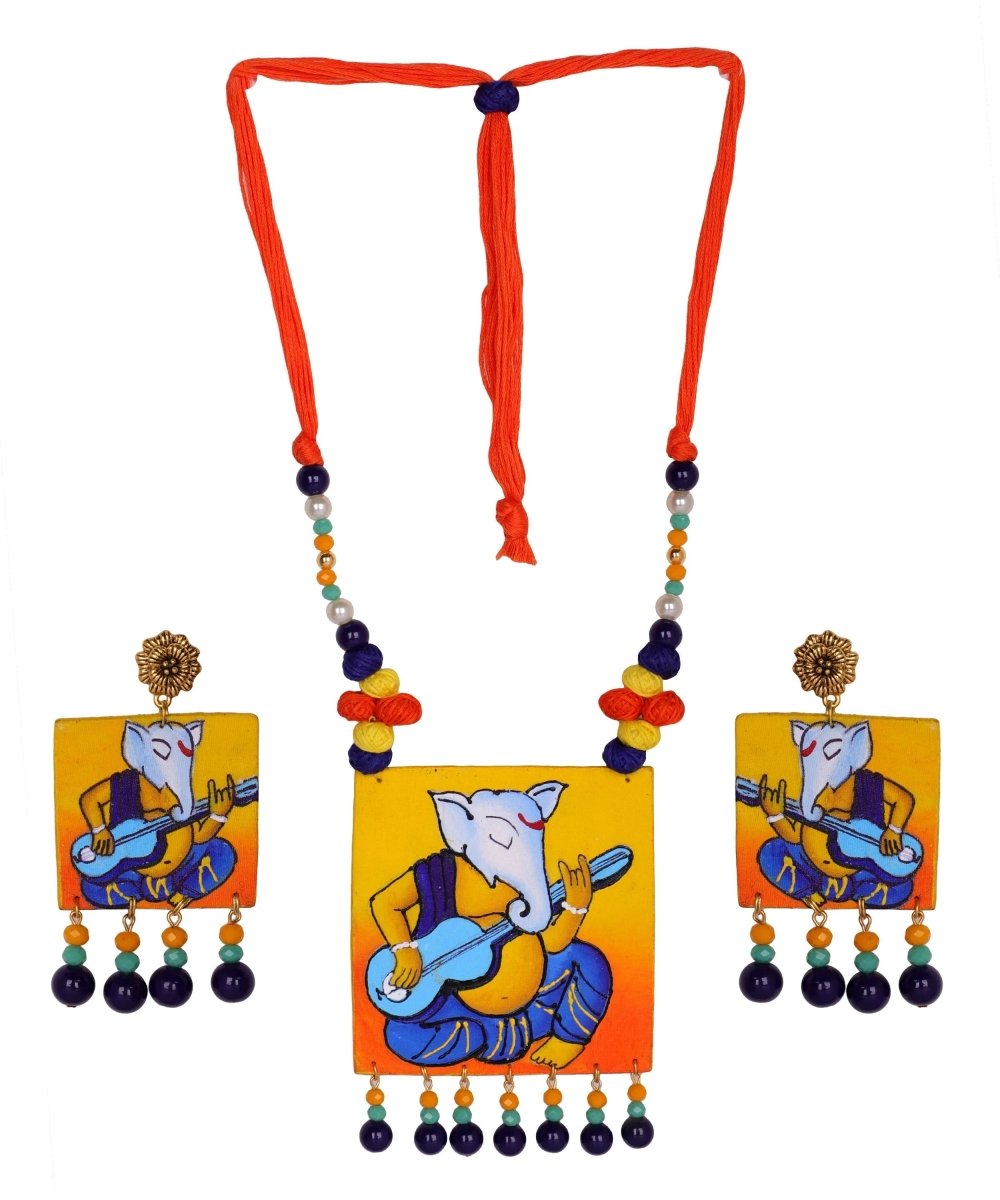 Geet Mumbai Cha Ganesha Traditional Multi Color Hand Painted (Necklace Set) HP - NP - 186 - KHOJ.CITY