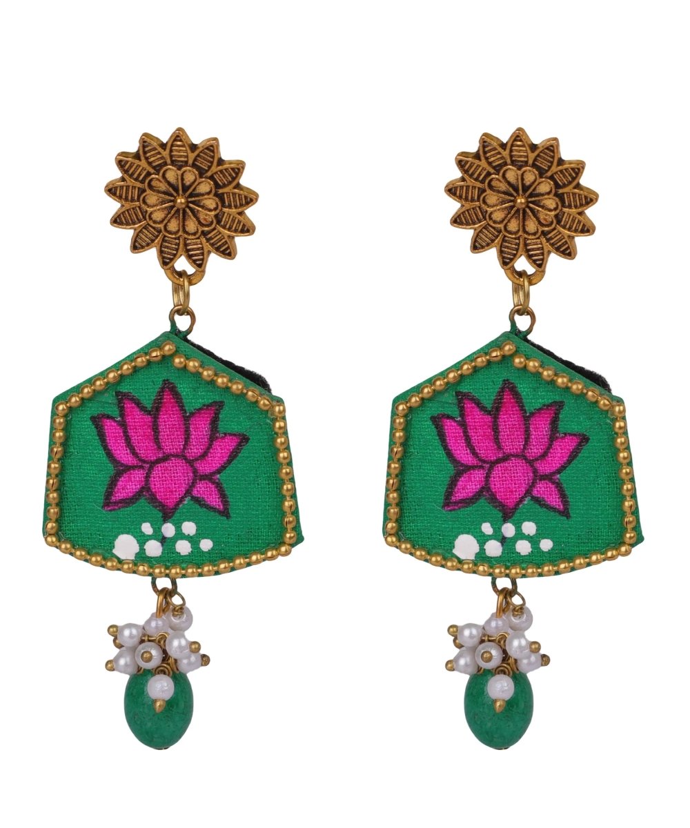 Hemlata Traditional Green Hand Painted Drop (Earrings) HP - ER - 078 - KHOJ.CITY