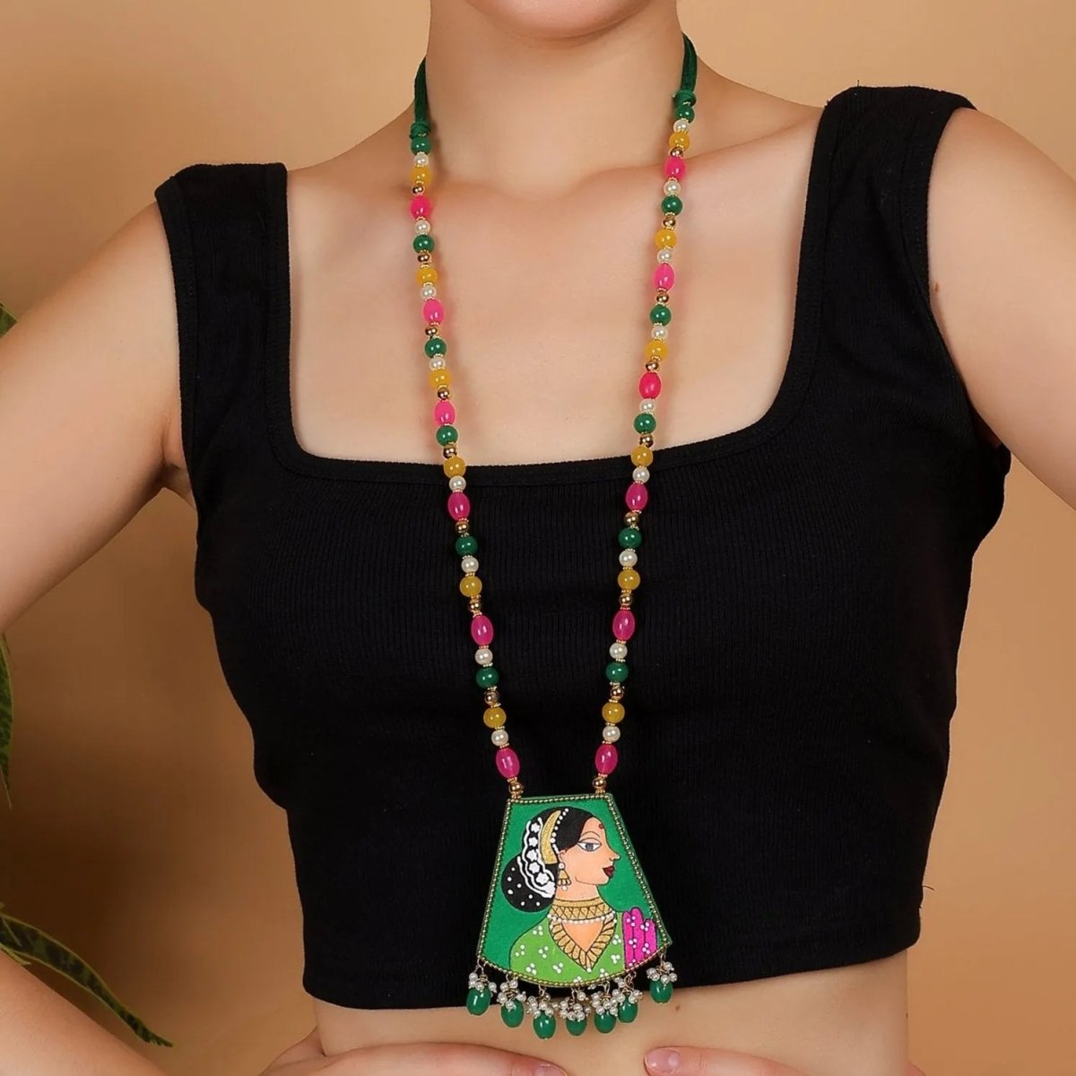 Hemlata Traditional Green Hand Painted (Necklace Set) HP - NP - 190 - KHOJ.CITY