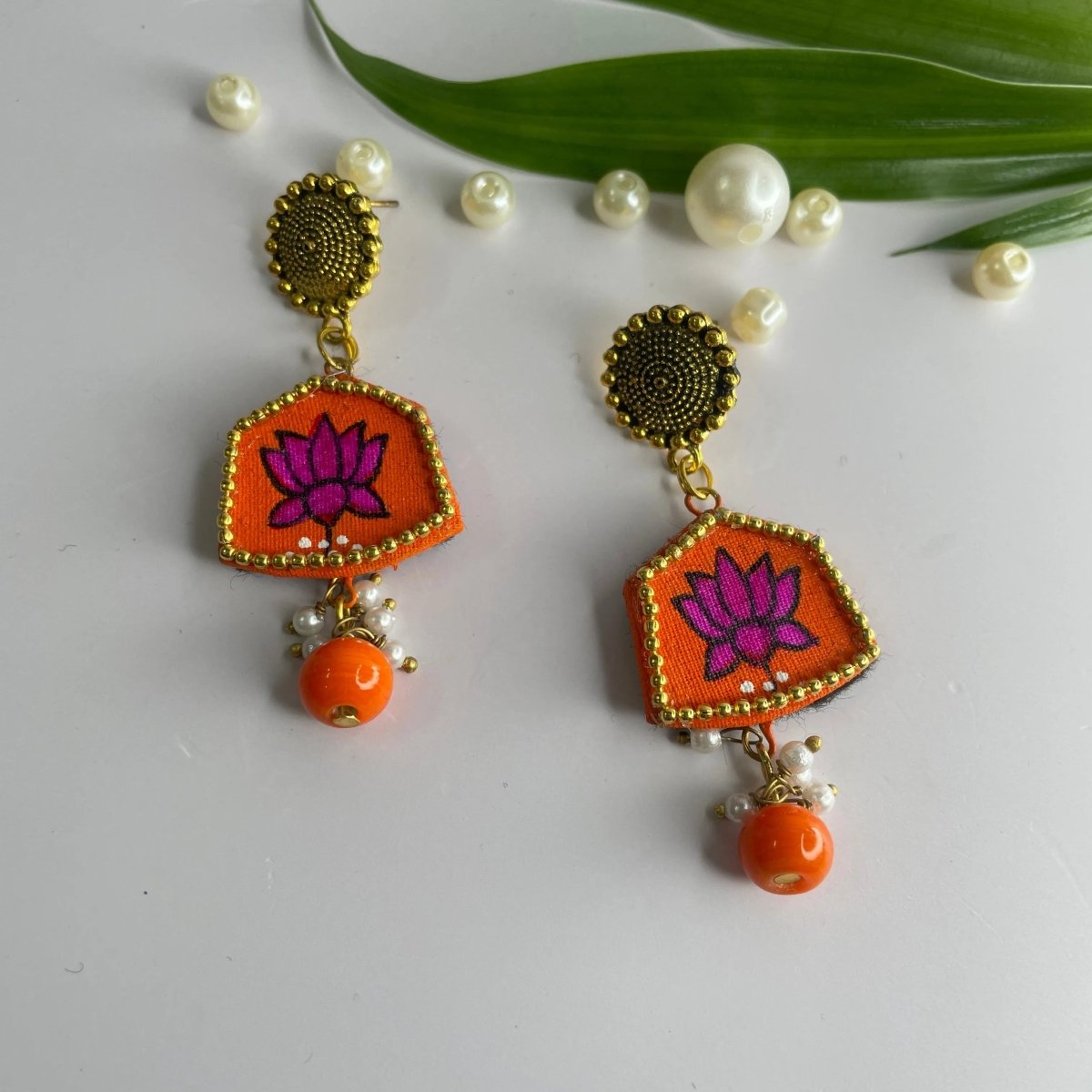 Hemlata Traditional Orange Handmade Drop (Earrings) HP - ER - KHOJ.CITY