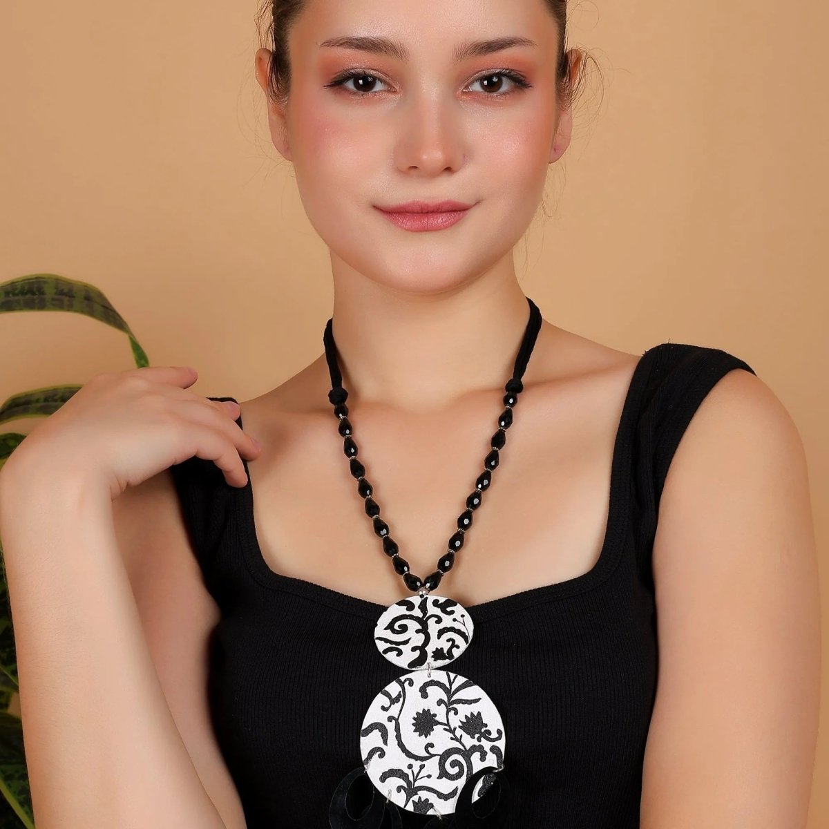 Jet Black Classic Multi Color Hand Painted (Necklace) HP - NP - 046 - KHOJ.CITY