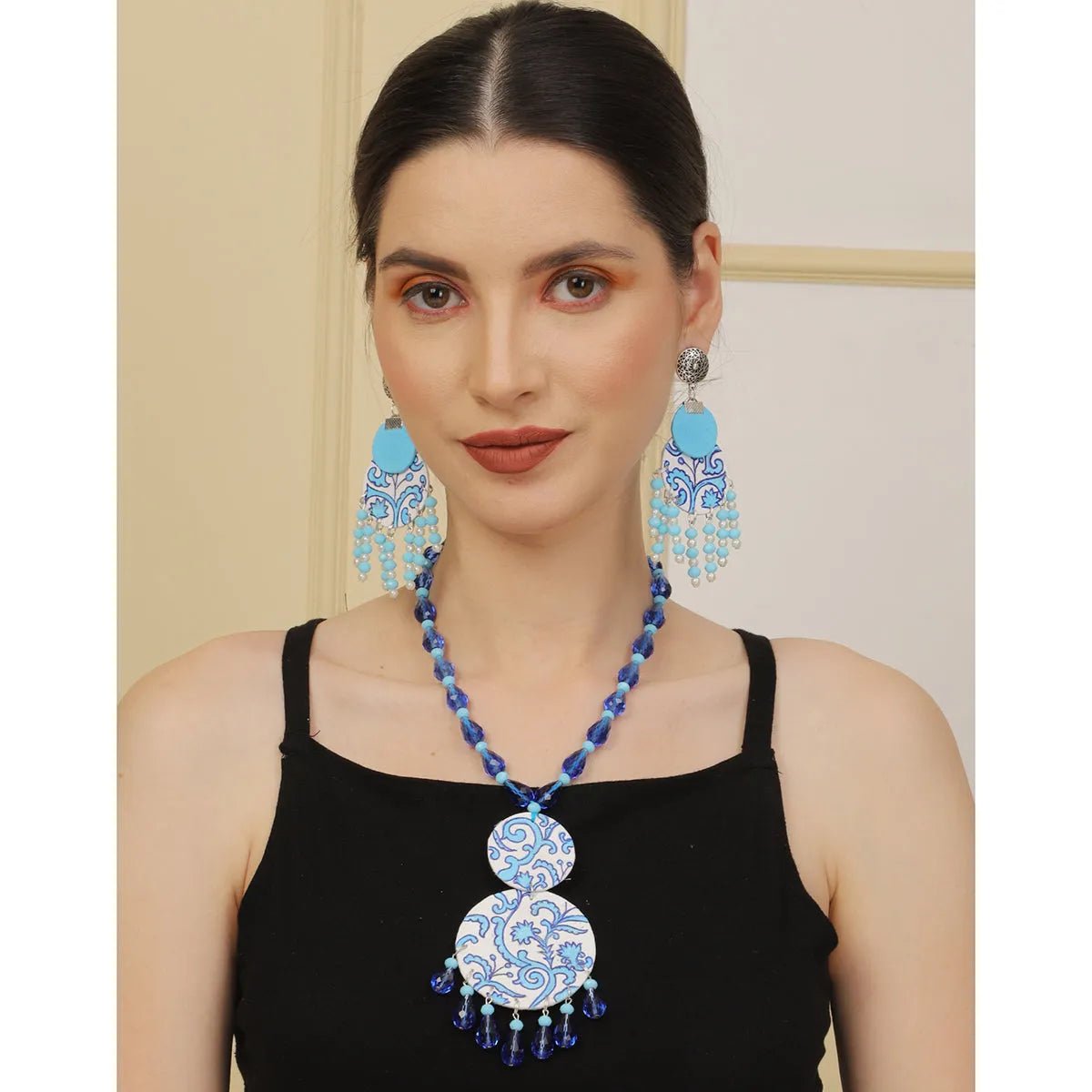 Jet Blue Classic Multi Color Hand Painted (Necklace Set) HP - NP - KHOJ.CITY