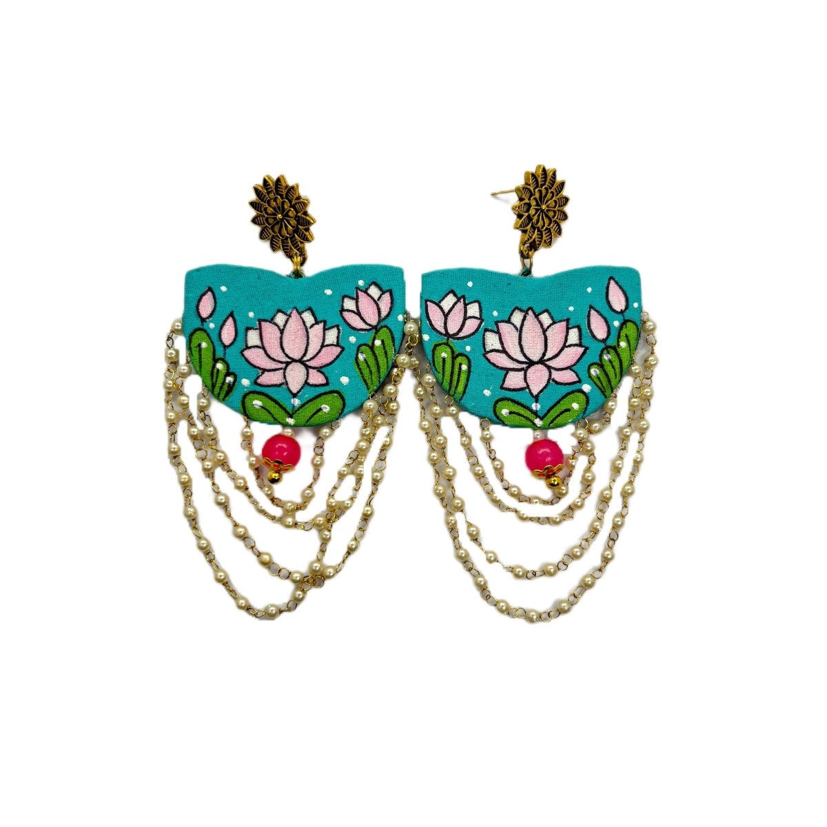 Kaatyayani Traditional Teal Blue Hand Painted Drop (Earrings) HP - ER - 166 - KHOJ.CITY