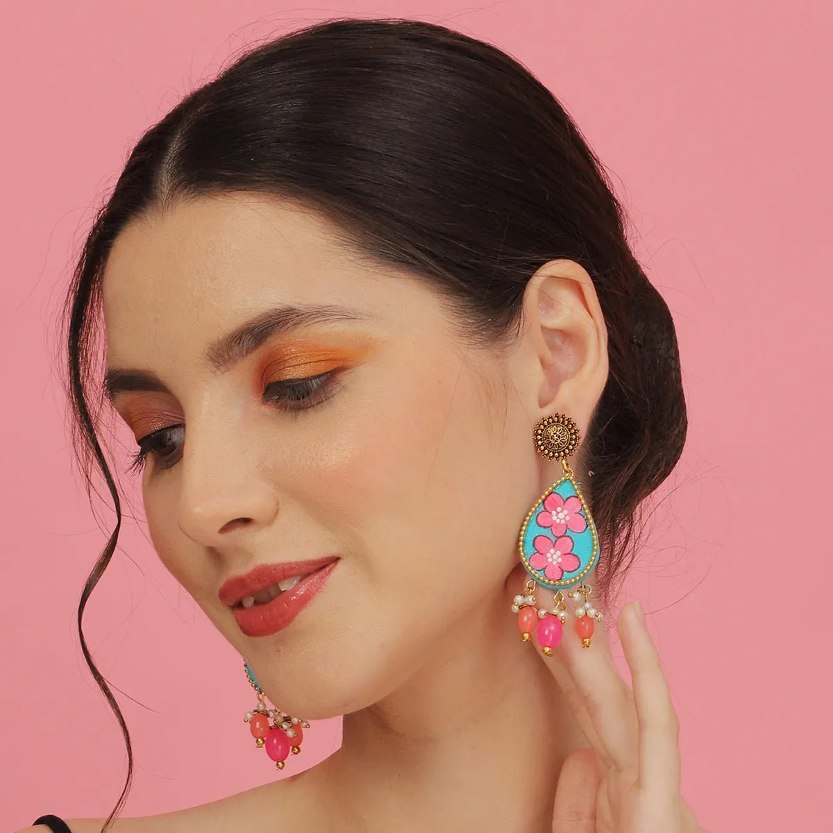 Kalyani Traditional Multi Color Hand Painted Drop (Earrings) HP - ER - KHOJ.CITY